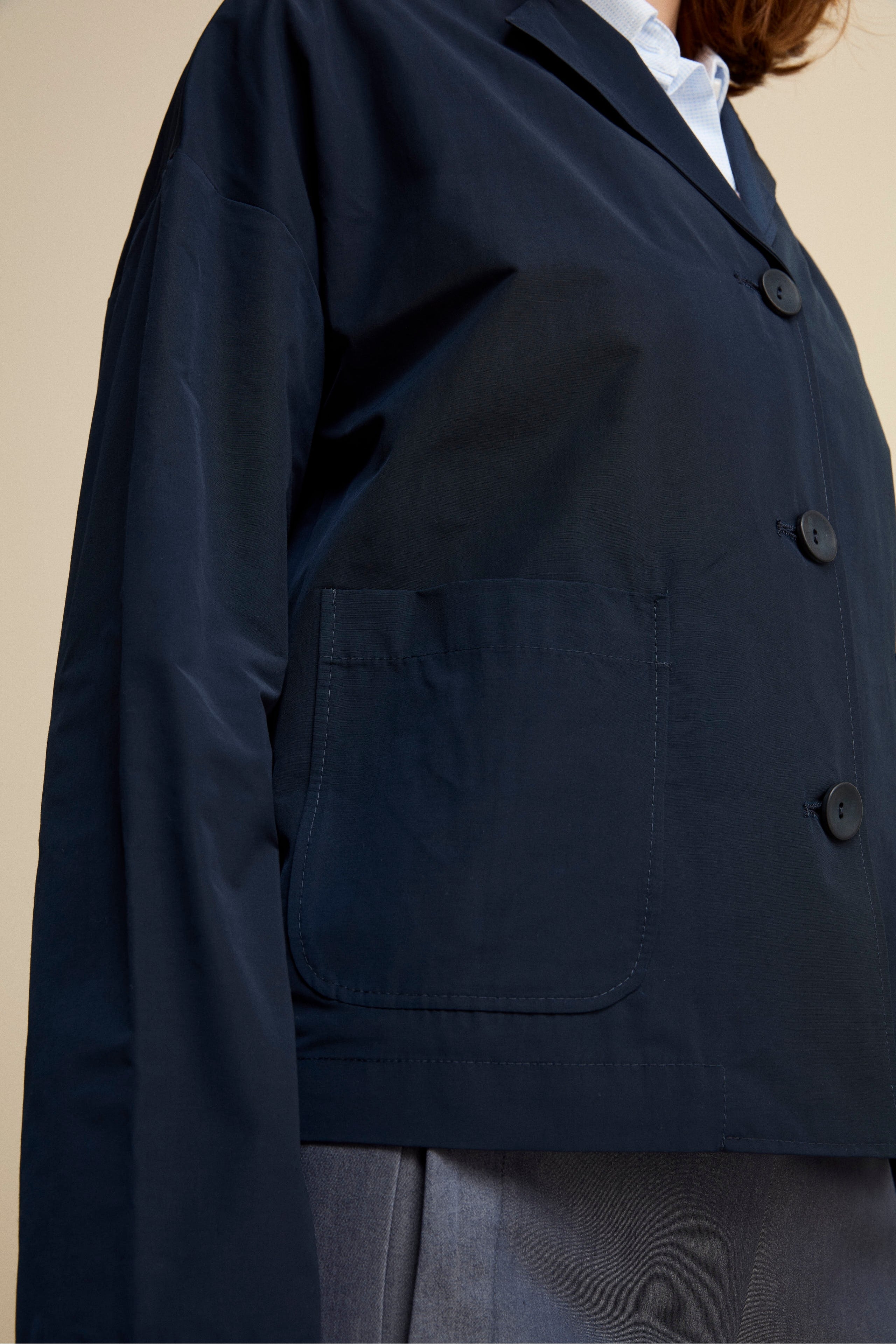 Giacca Impermeabile Sfoderata in Misto Cotone - BLU