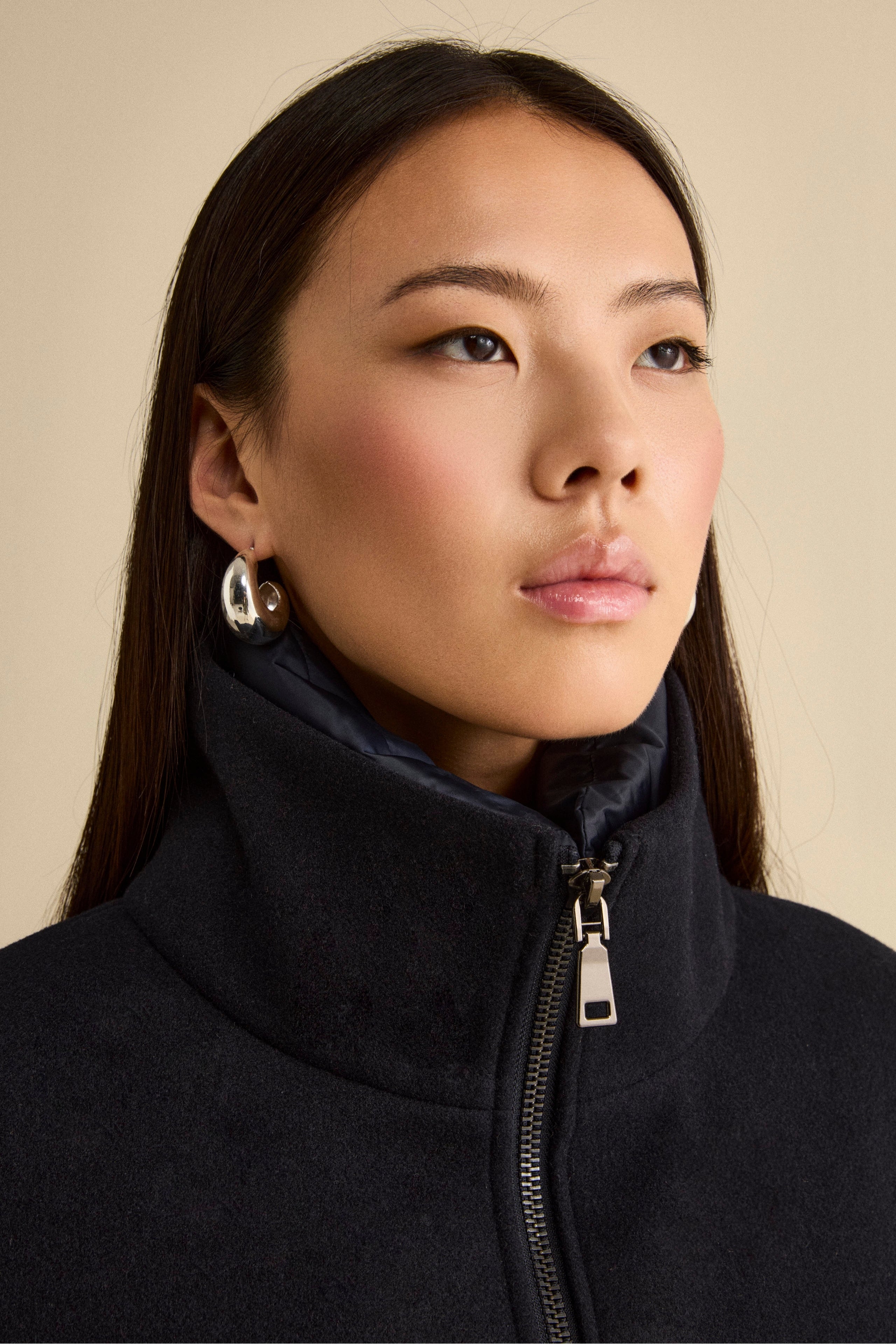 Quilted Flared Jacket with Zip - BLUE