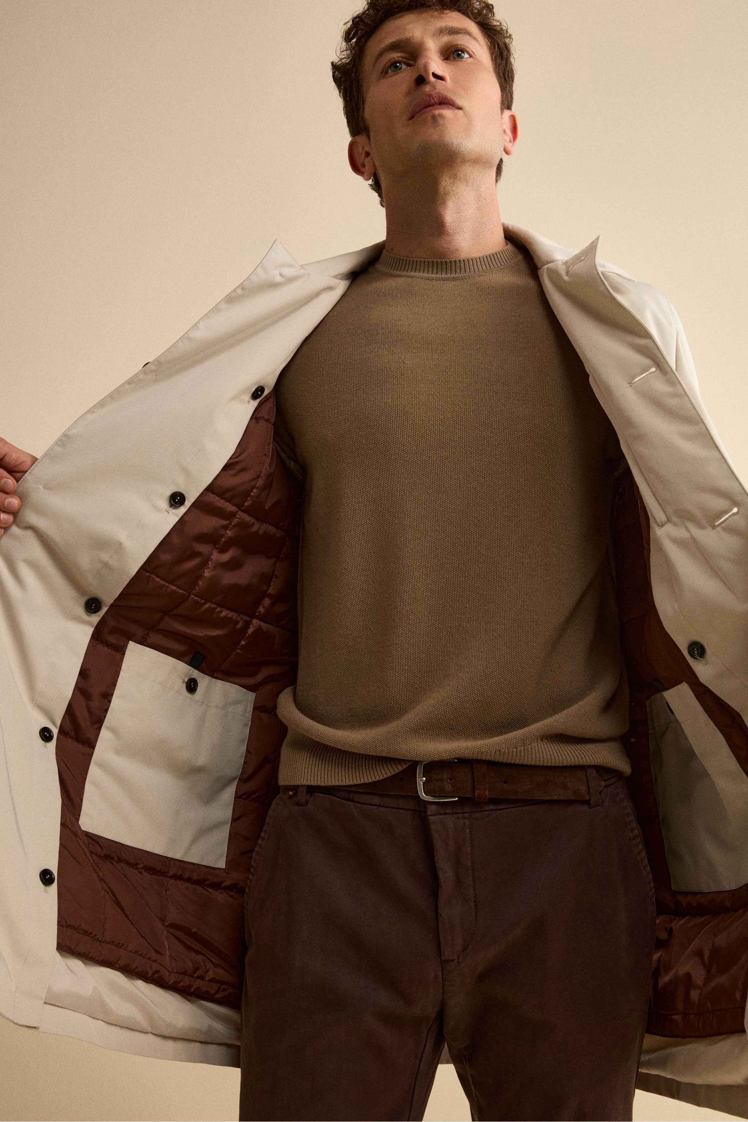 Quilted Winter Midi Raincoat - Light grey