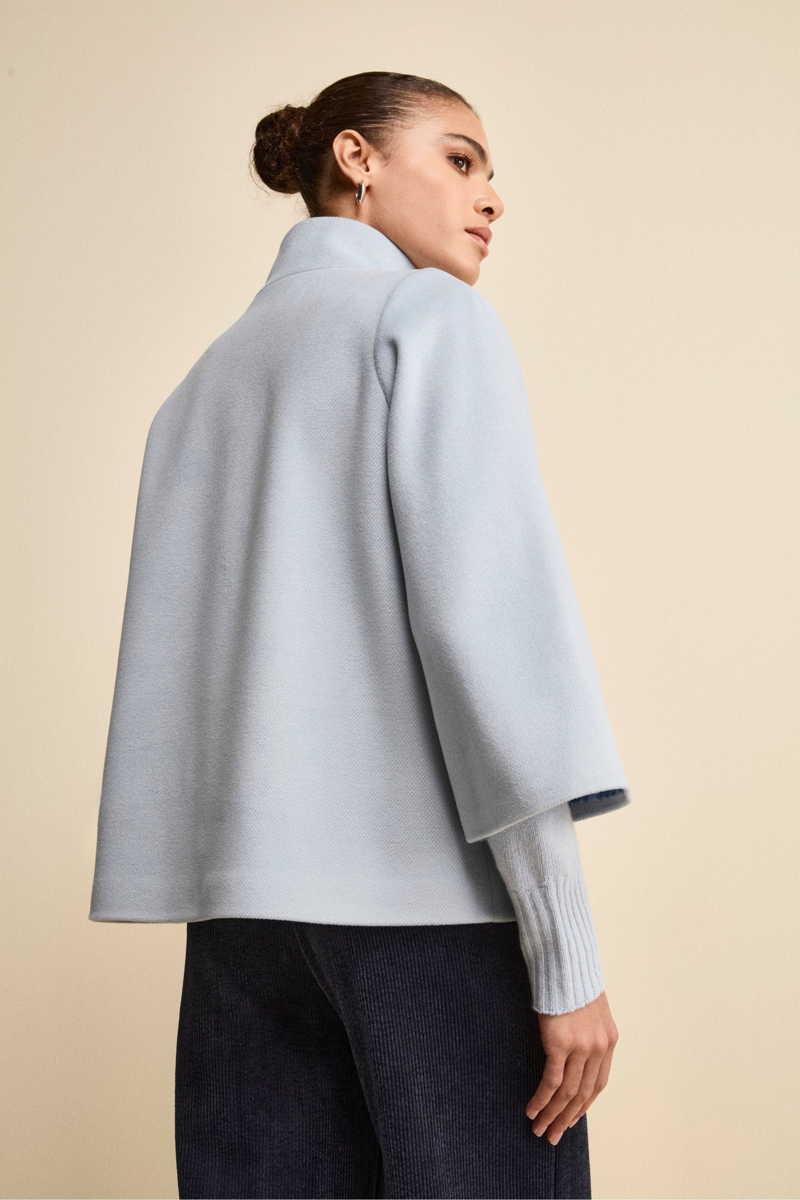 Short Flared Coat with Lining - Dust grey