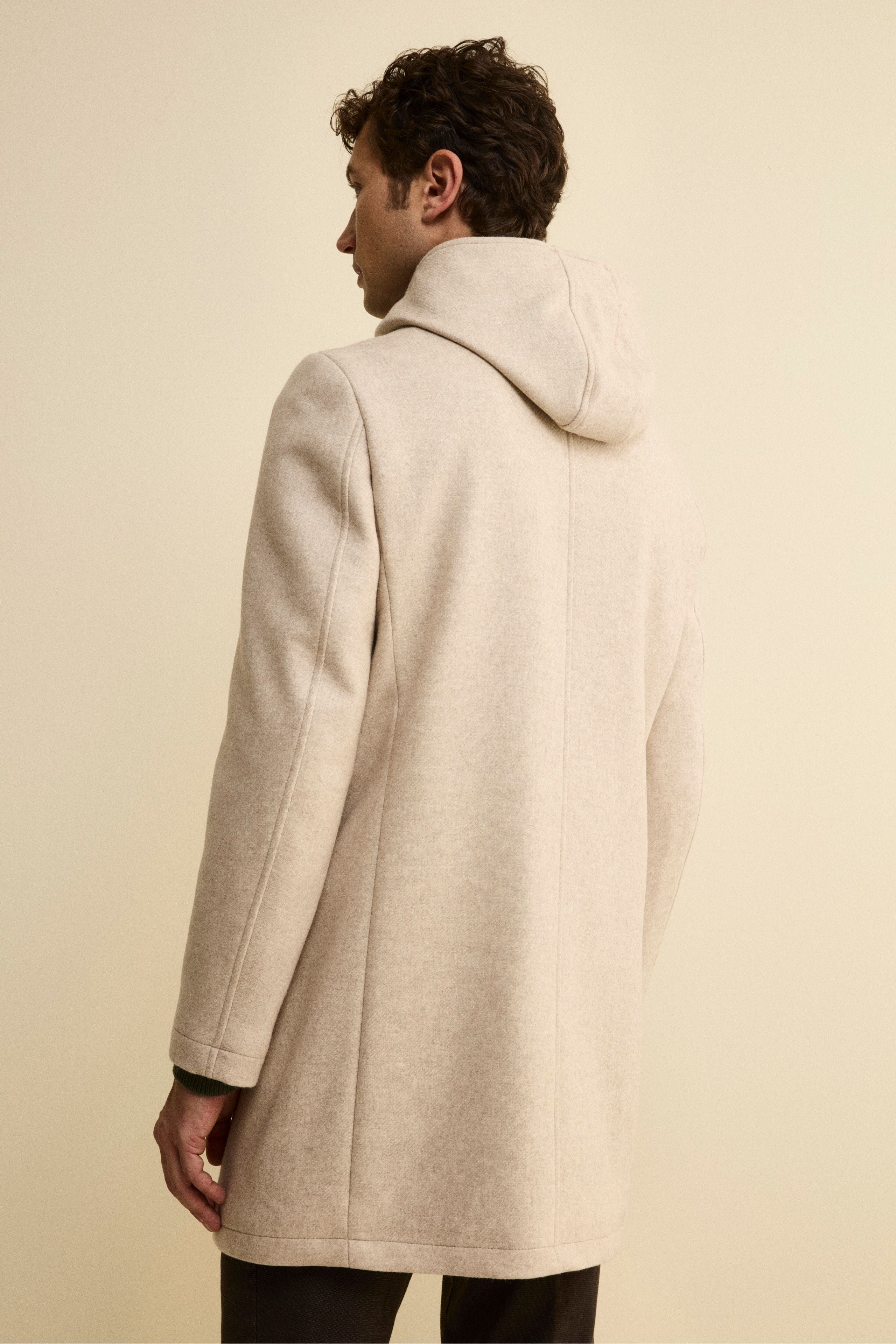 Twill Wool Blend Coat with Zip and Hood - gray