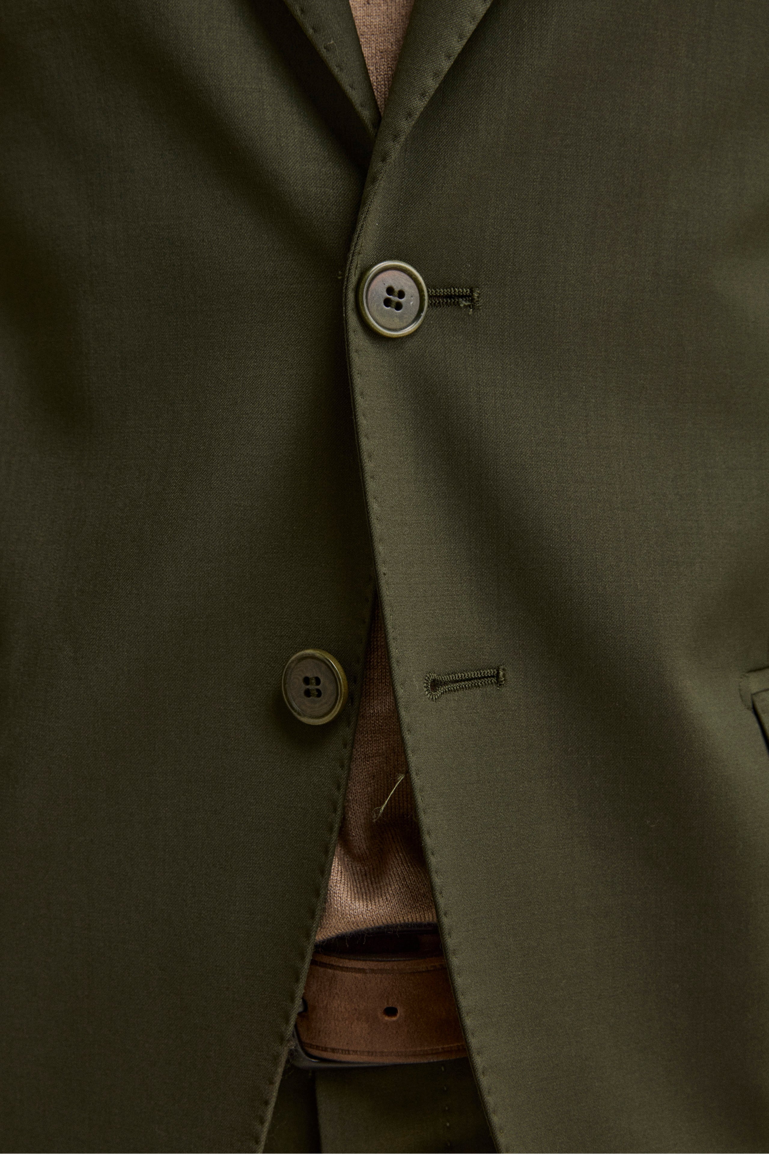 Lined Single-Breasted Wool Suit Slim Fit - Green
