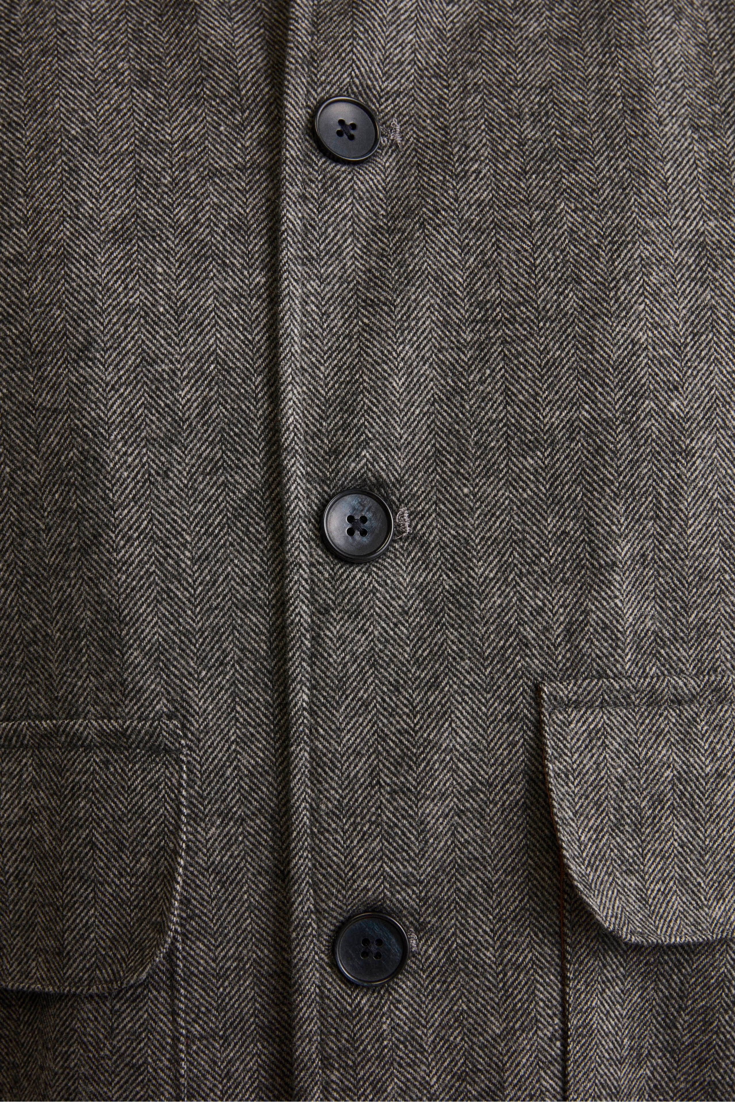 Herringbone Bomber with Pockets in Wool Blend - grey herringbone