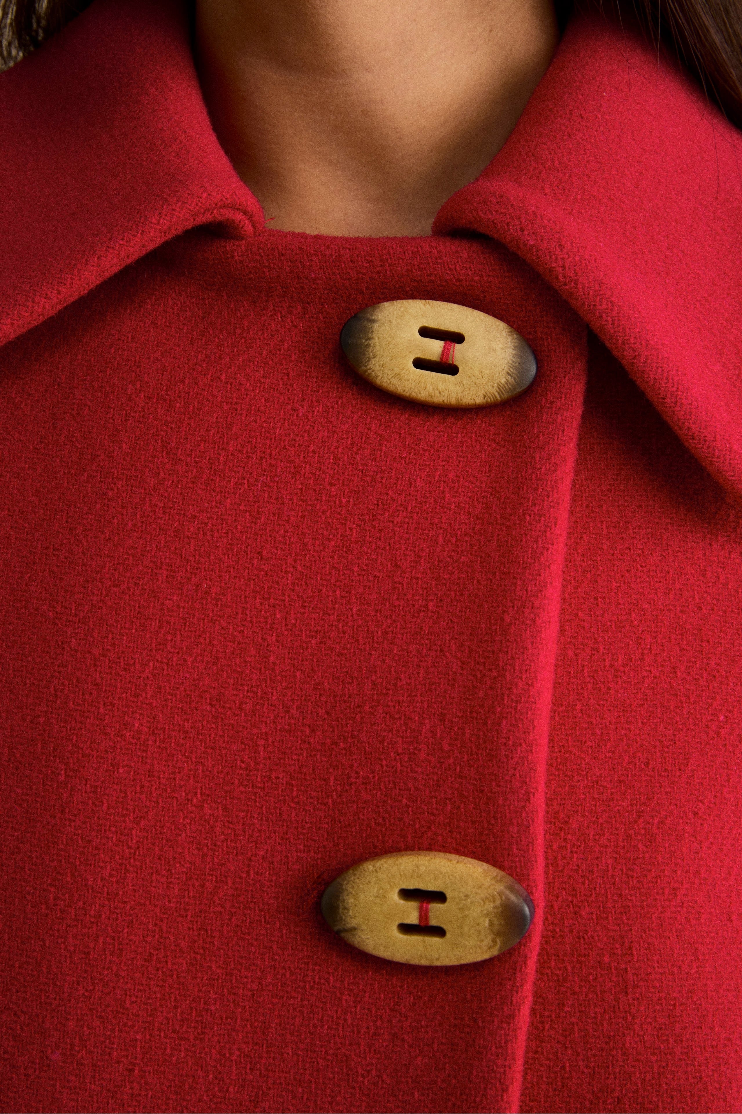 Manteau Court Évasé en Laine Vierge Mélangée - ROUGE