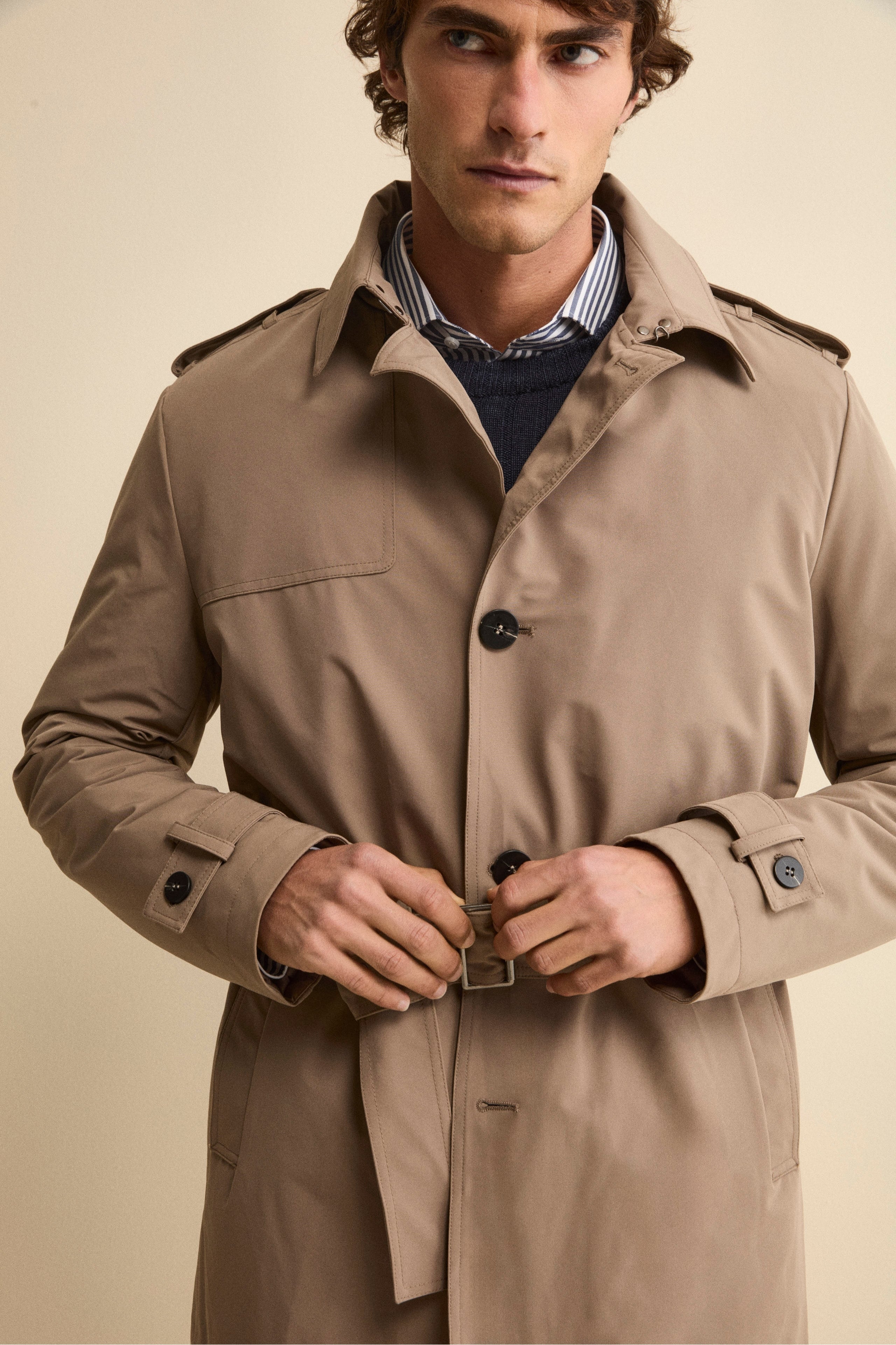 Quilted Raincoat with Belt - Brown