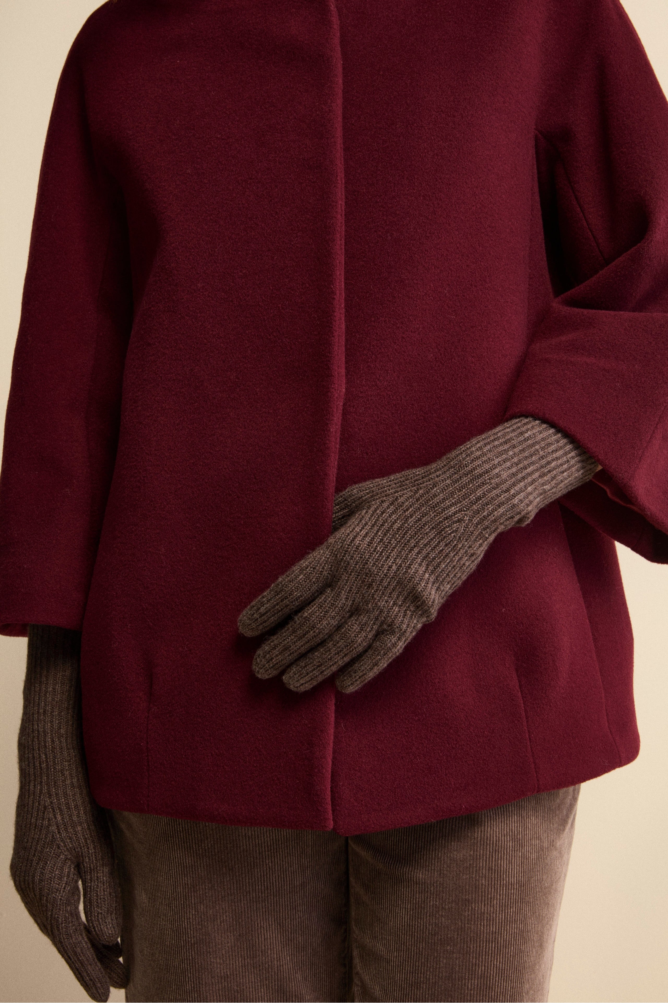 Wool and Cashmere Cape with Hood and Lining - Burgundy