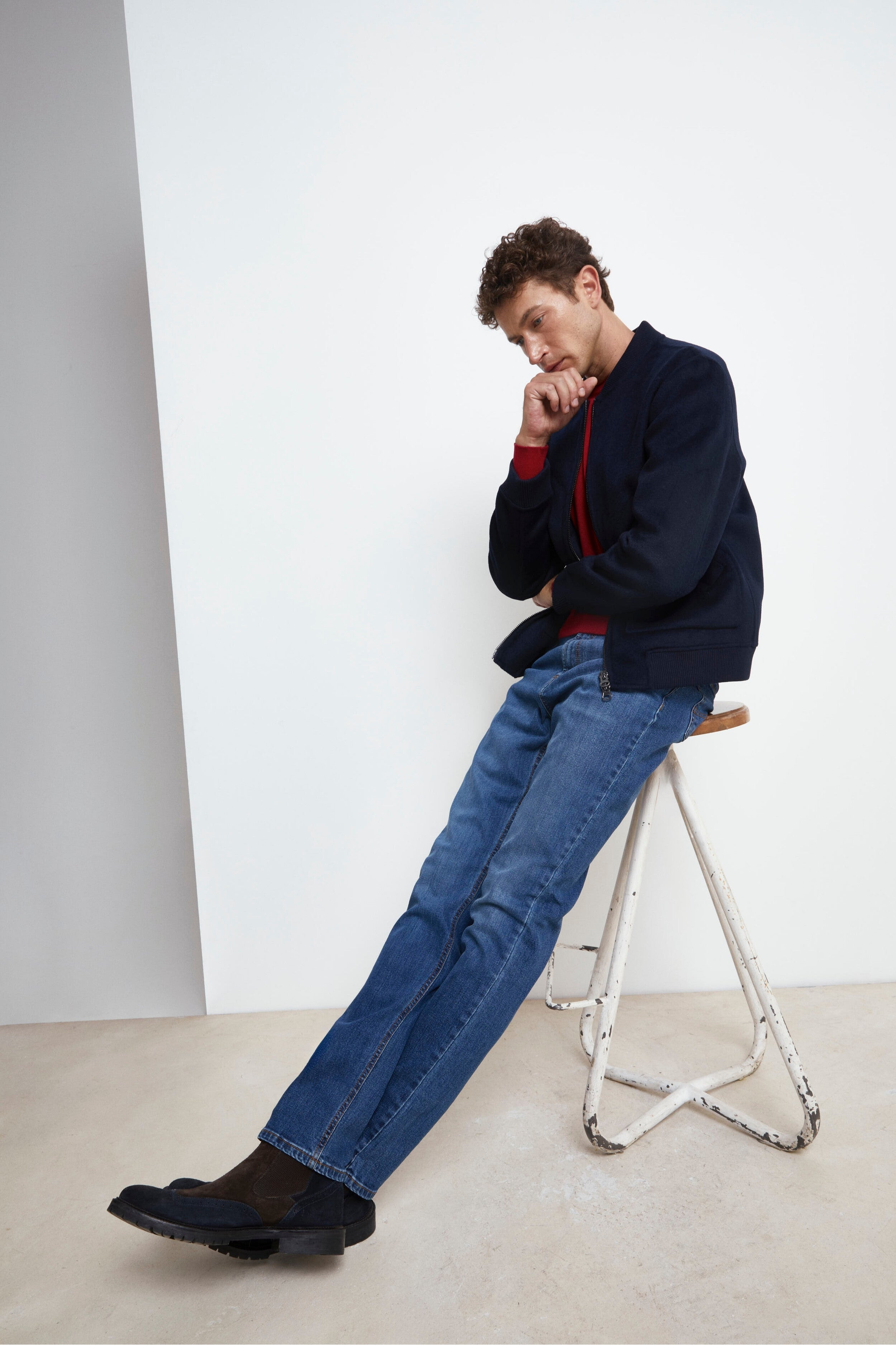 Bomber in Lana con Zip - NAVY