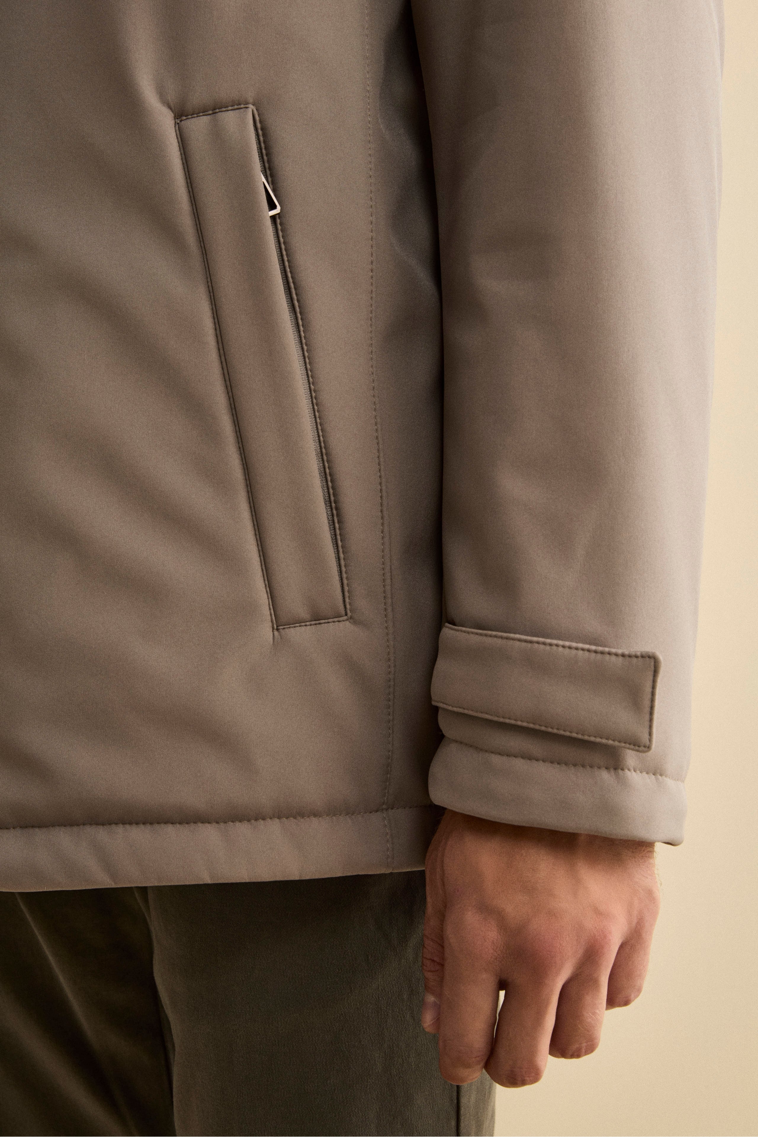 Winter Coat with Removable Bib and Detachable Hood - Sand brown