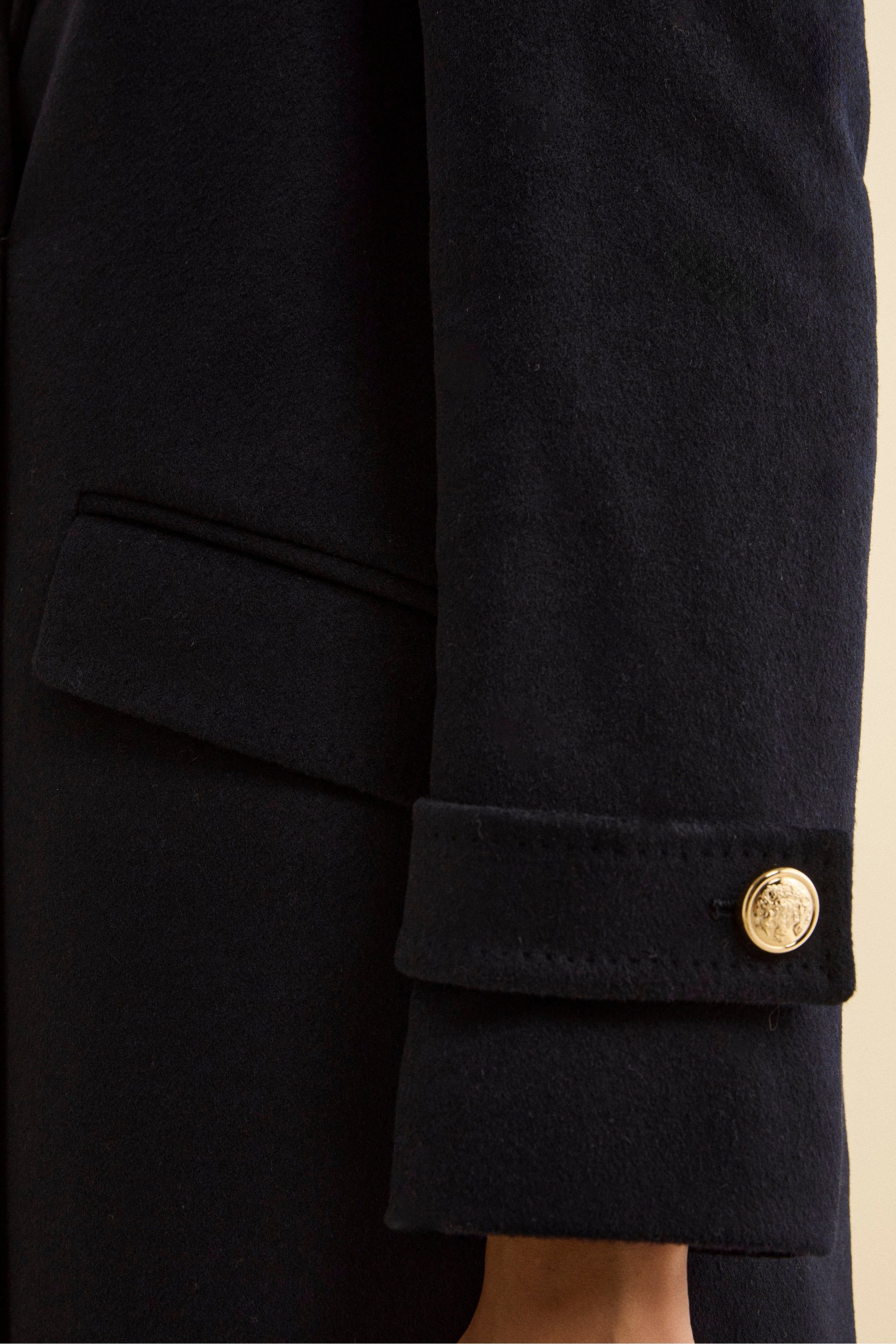 Long Double-Breasted Coat in Wool and Cashmere Blend - BLUE