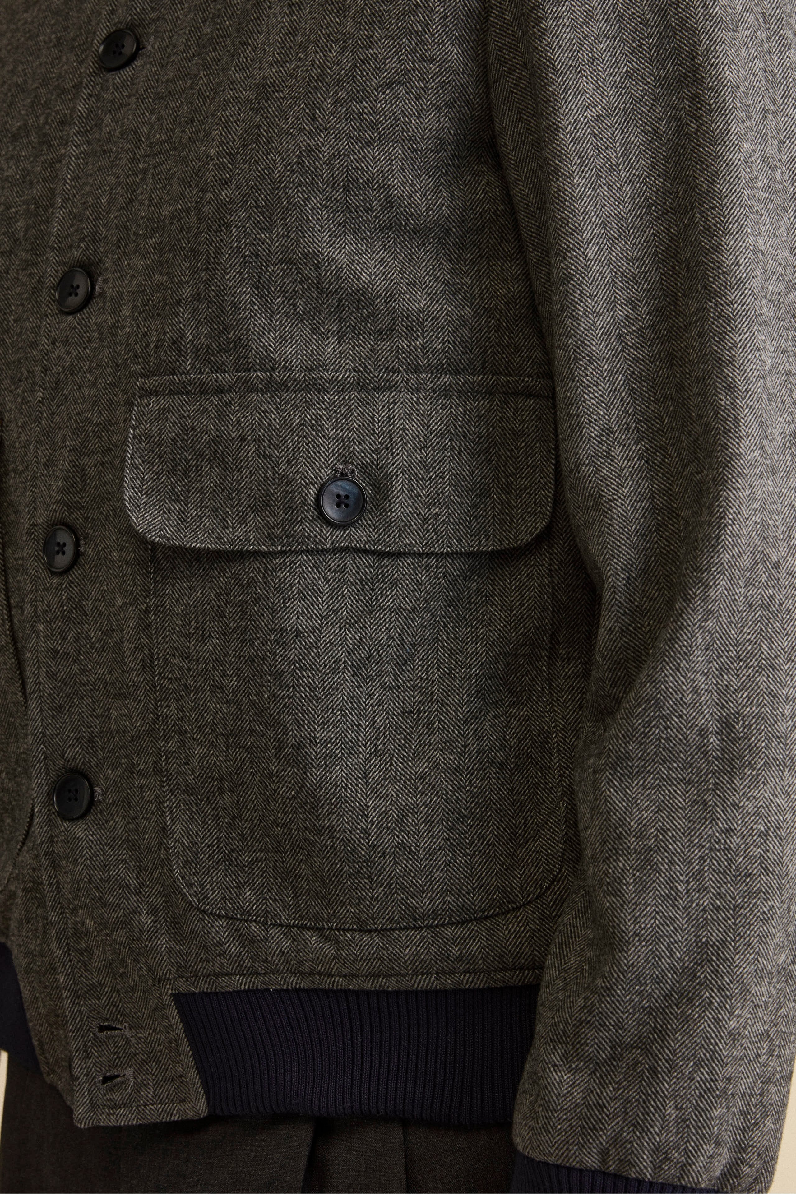 Herringbone Bomber with Pockets in Wool Blend - grey herringbone