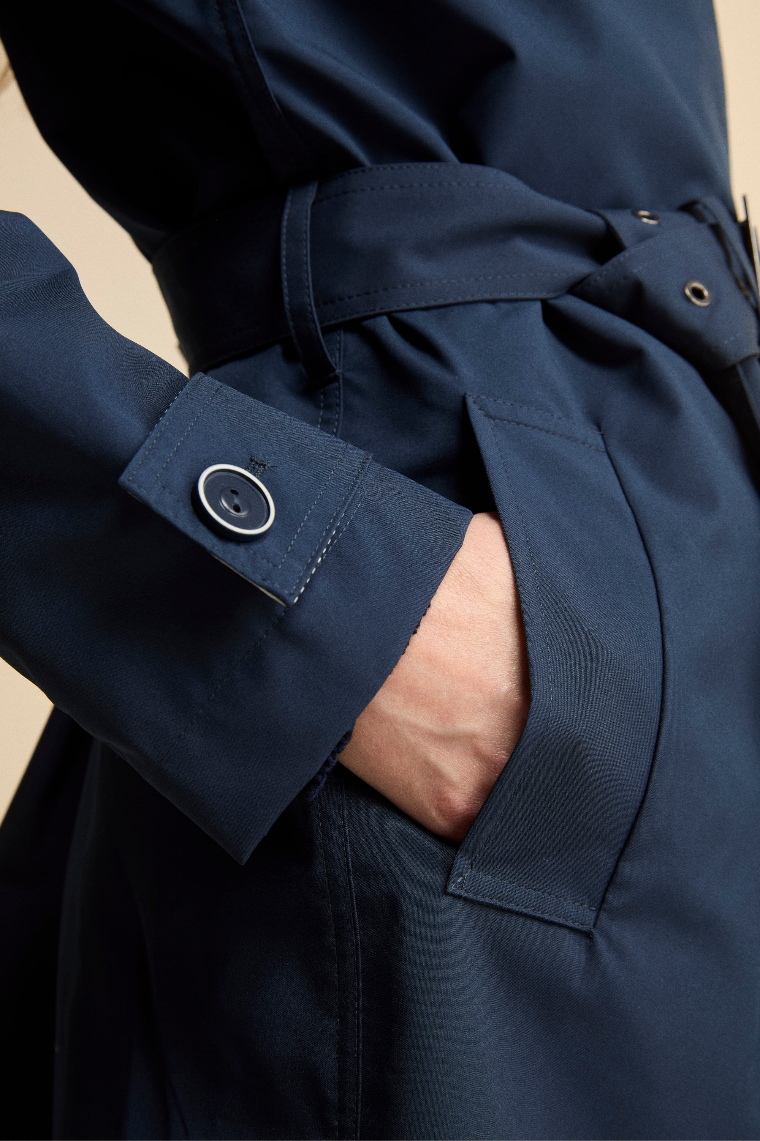 Trench Monopetto Midi con Cintura - BLU