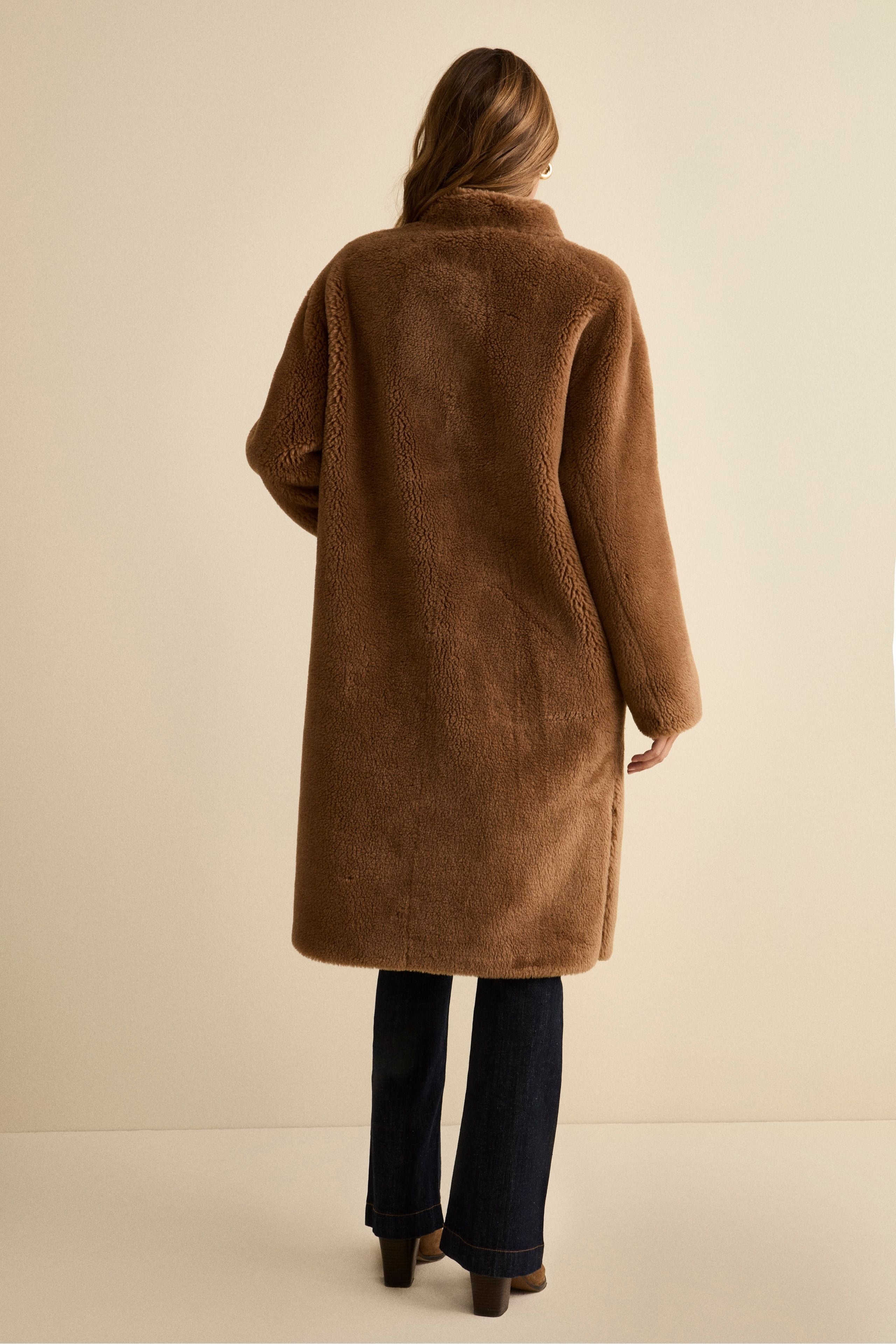Reversible Teddy Coat in Wool Blend - Tobacco brown
