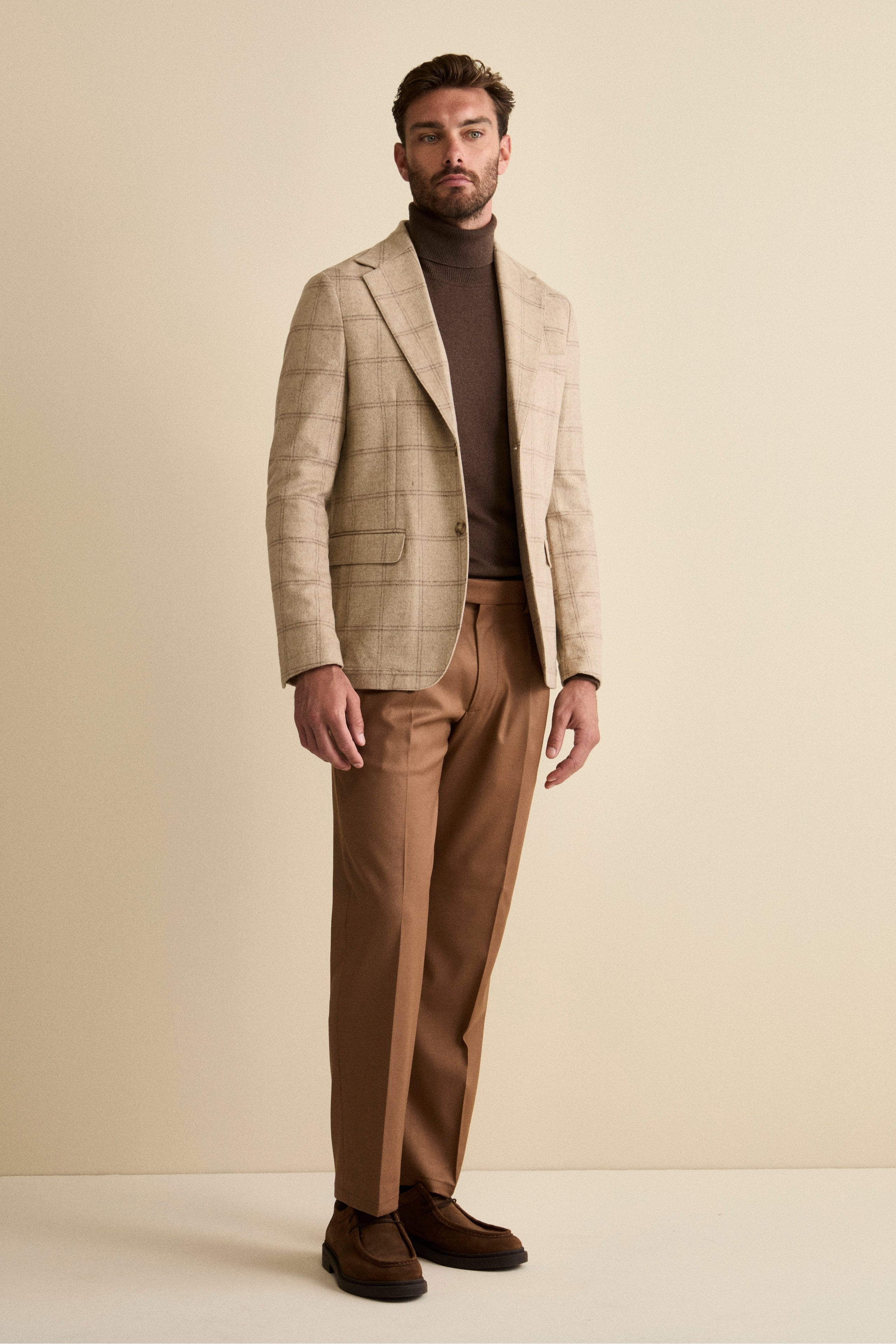Unstructured Check Jacket in Wool Blend - BEIGE