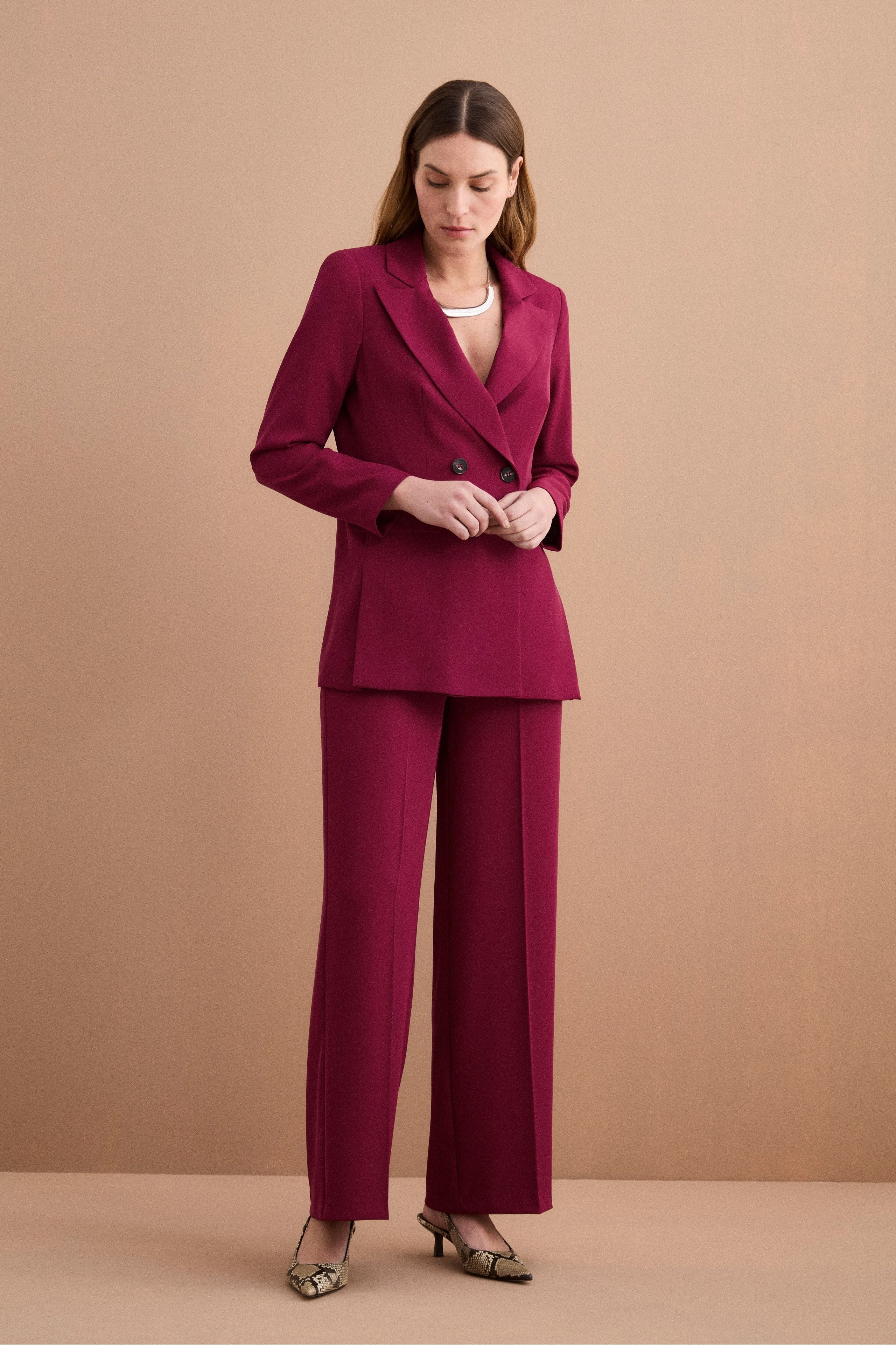 Blazer Doppiopetto Foderato in Cady - BORDEAUX