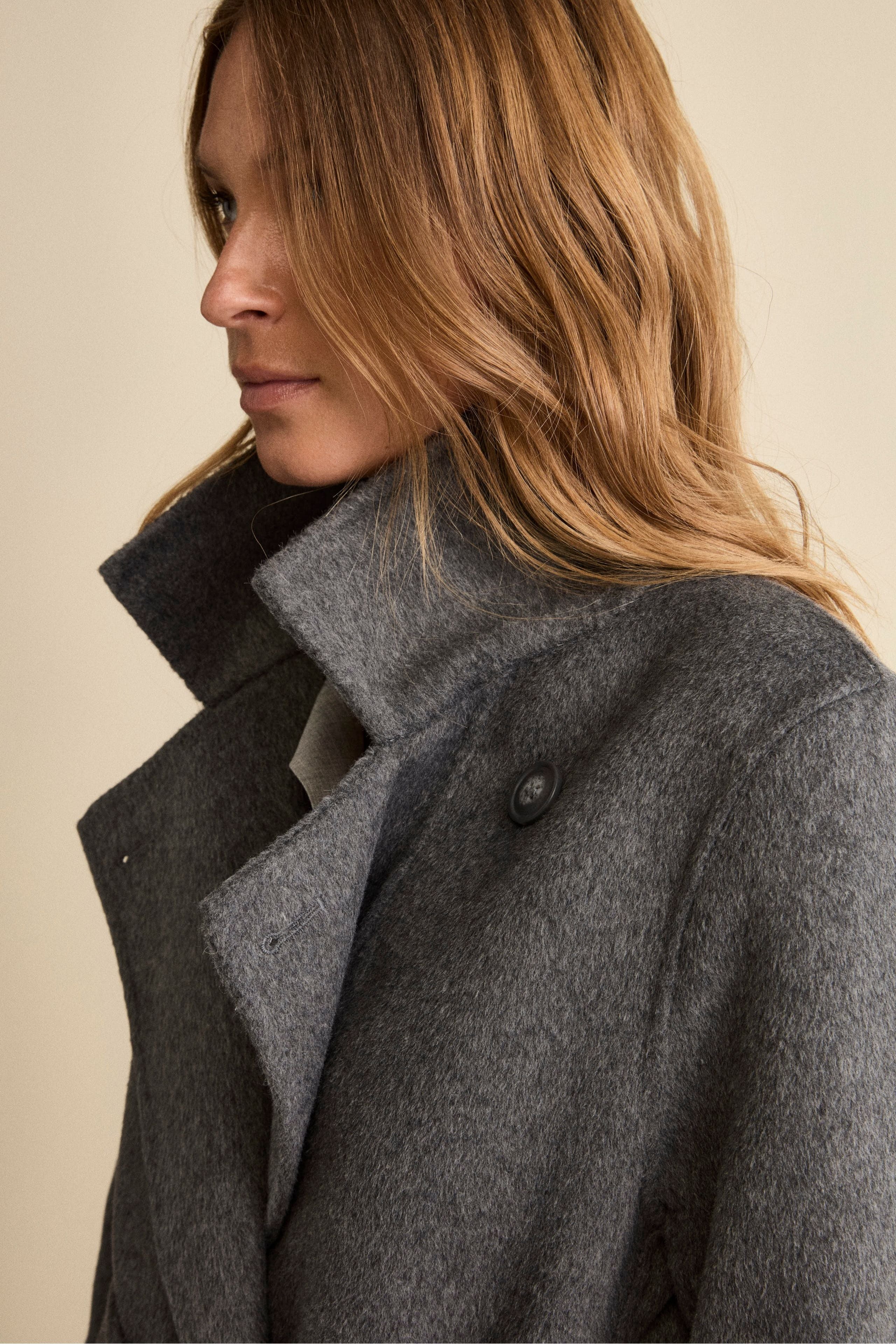 Unlined Long Double-Breasted Coat in Wool Blend - GREY