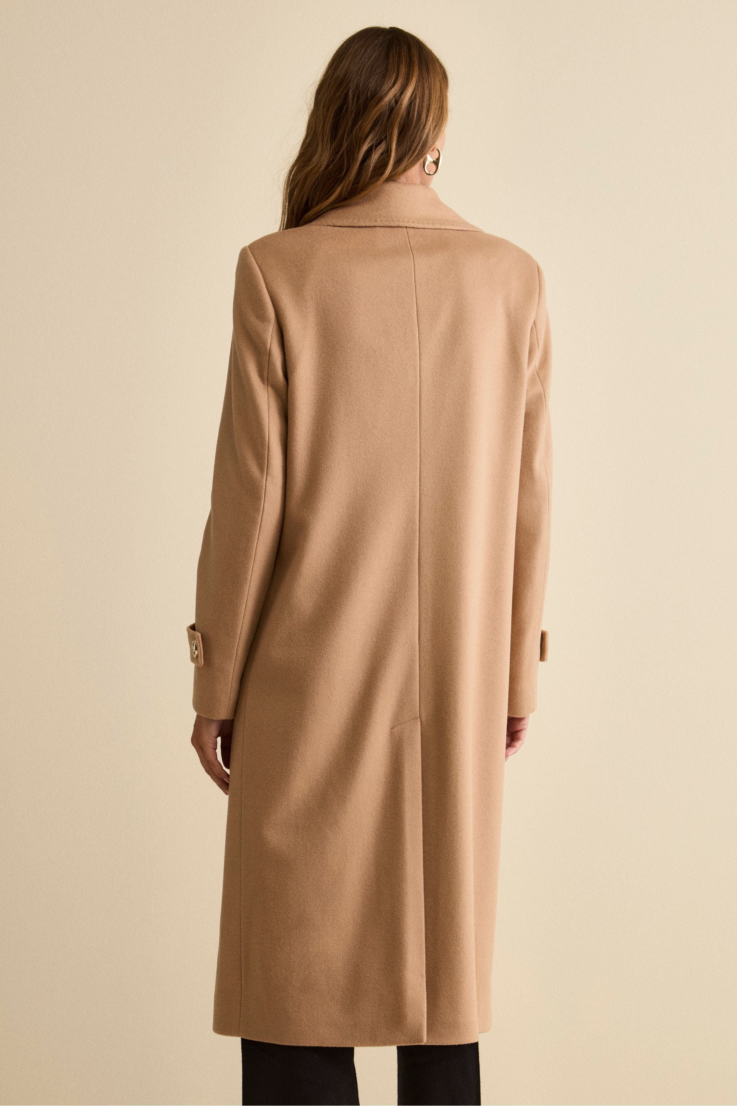 Long Double-Breasted Coat in Wool and Cashmere Blend - Camel