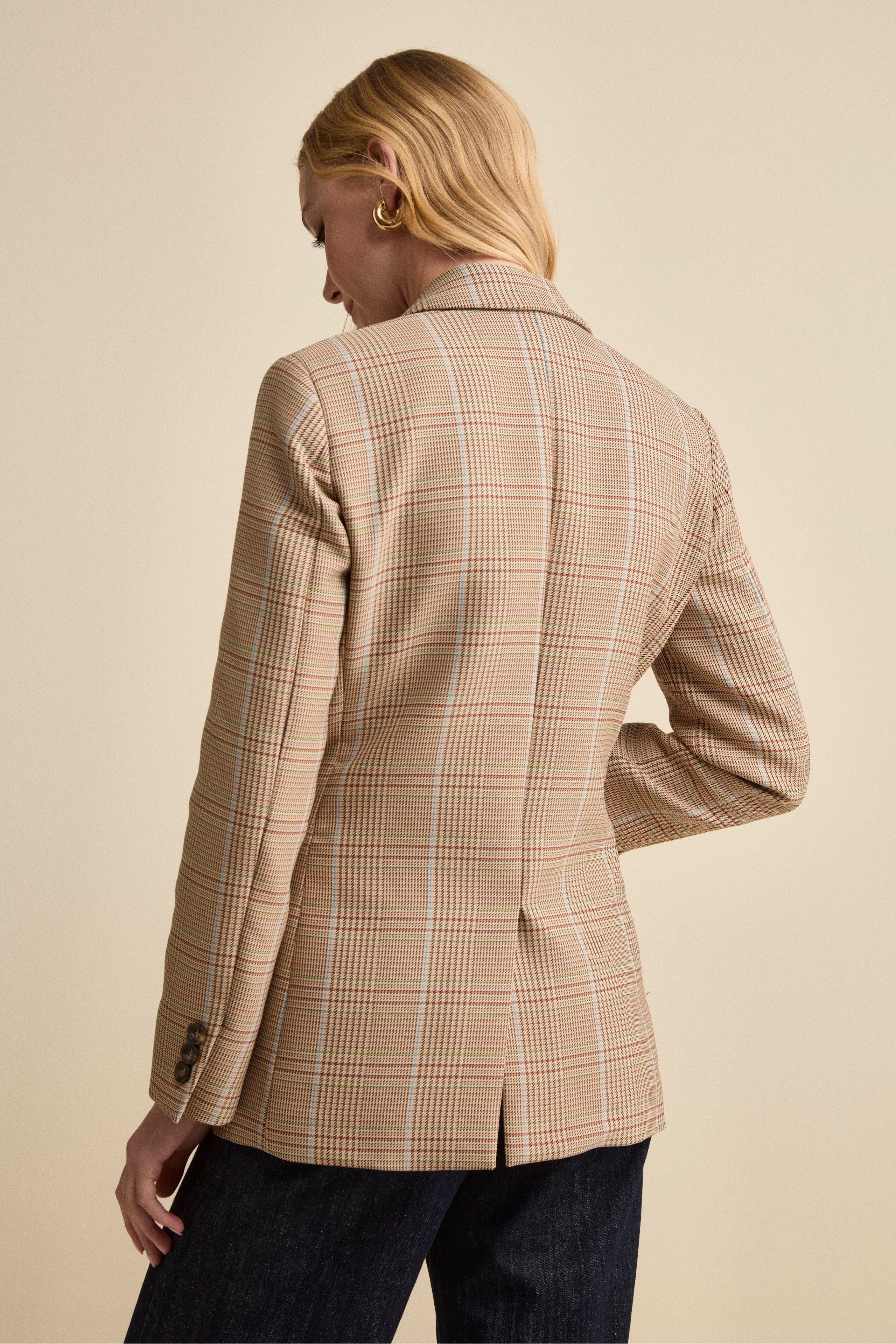 Double-Breasted Checked Jacket in Cotton Blend - Camel Check