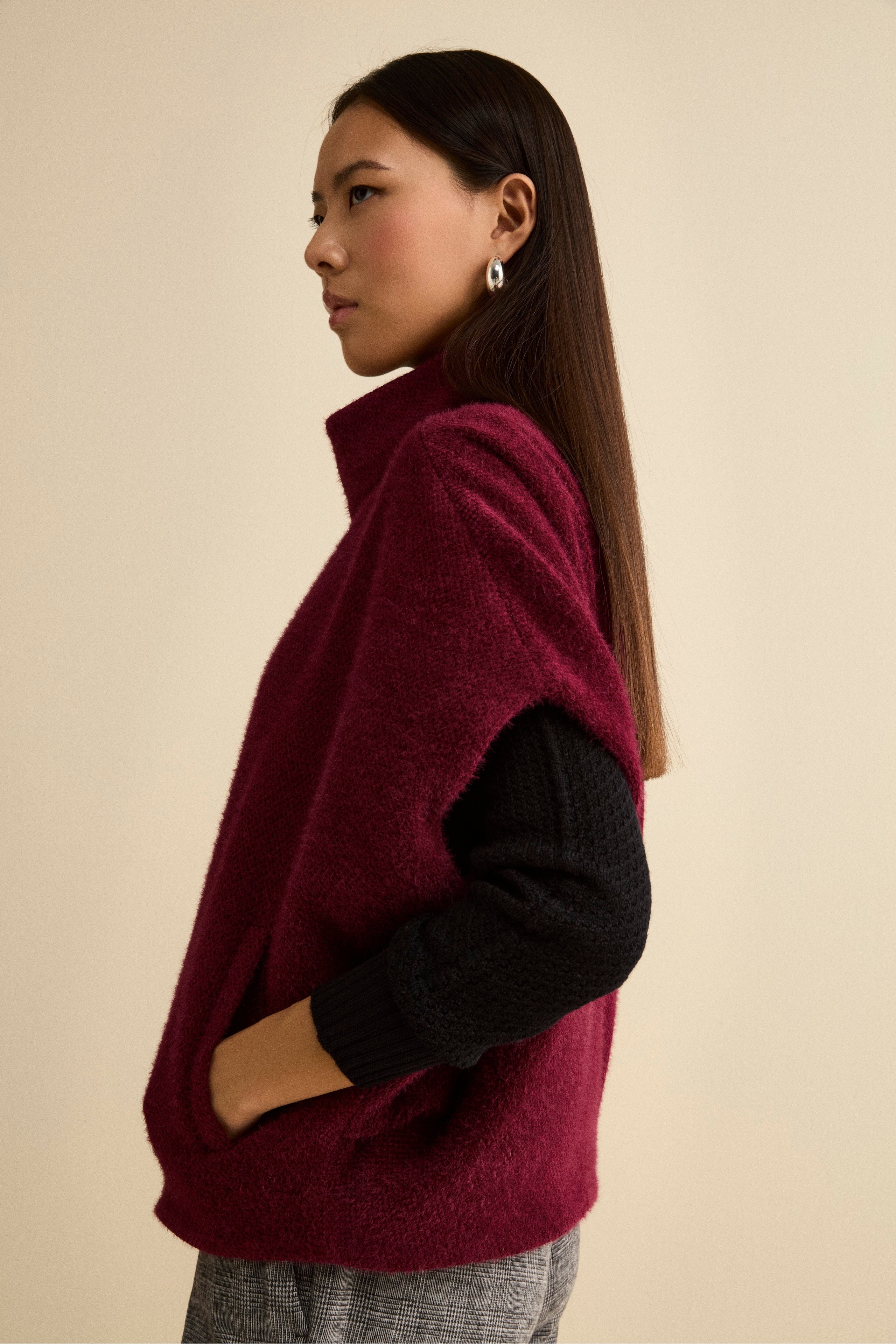 Lined Cape with Zip - Burgundy