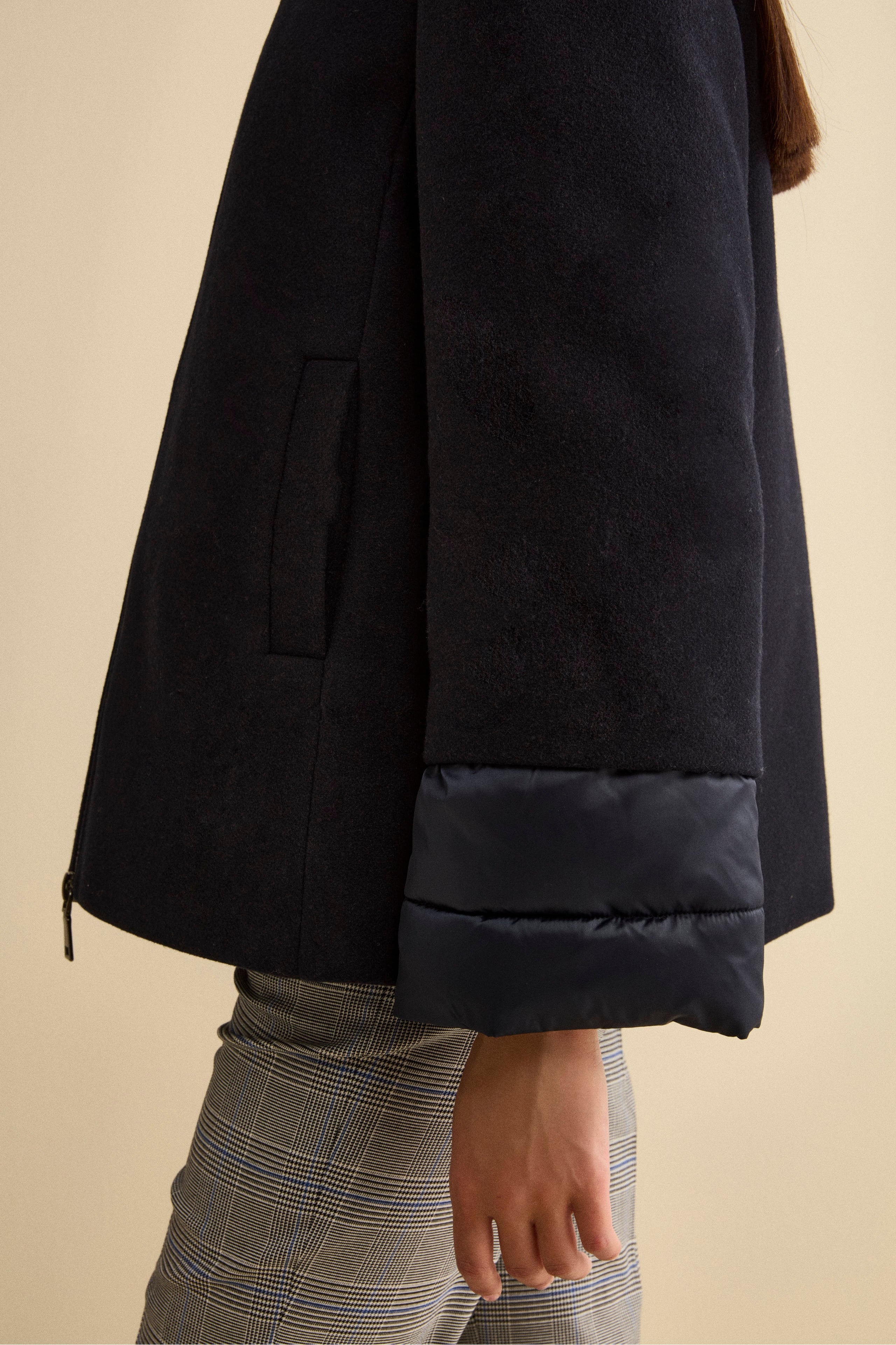 Quilted Flared Jacket with Zip - BLUE