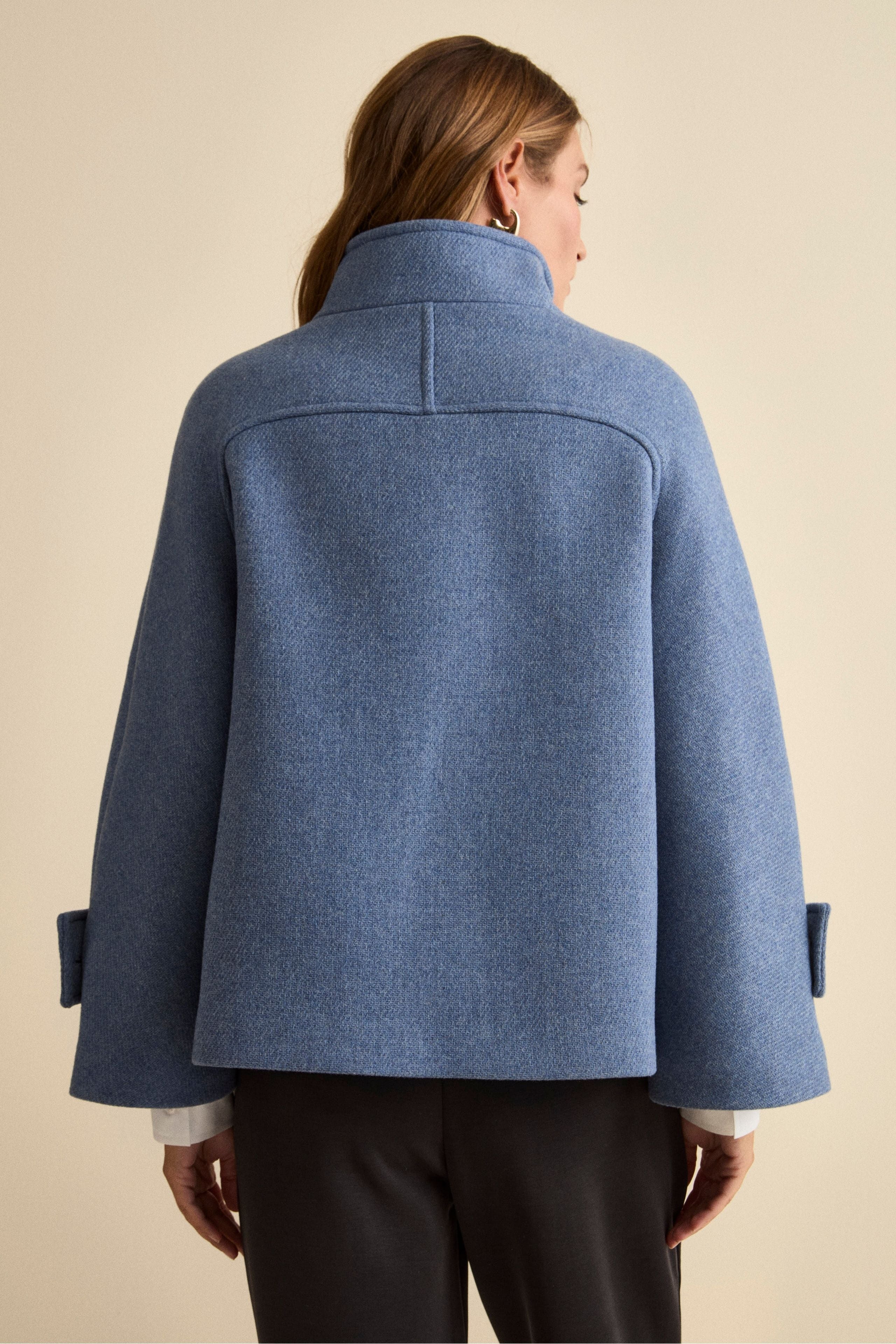 Short Wool Blend Coat with Bell Sleeves - Dust grey