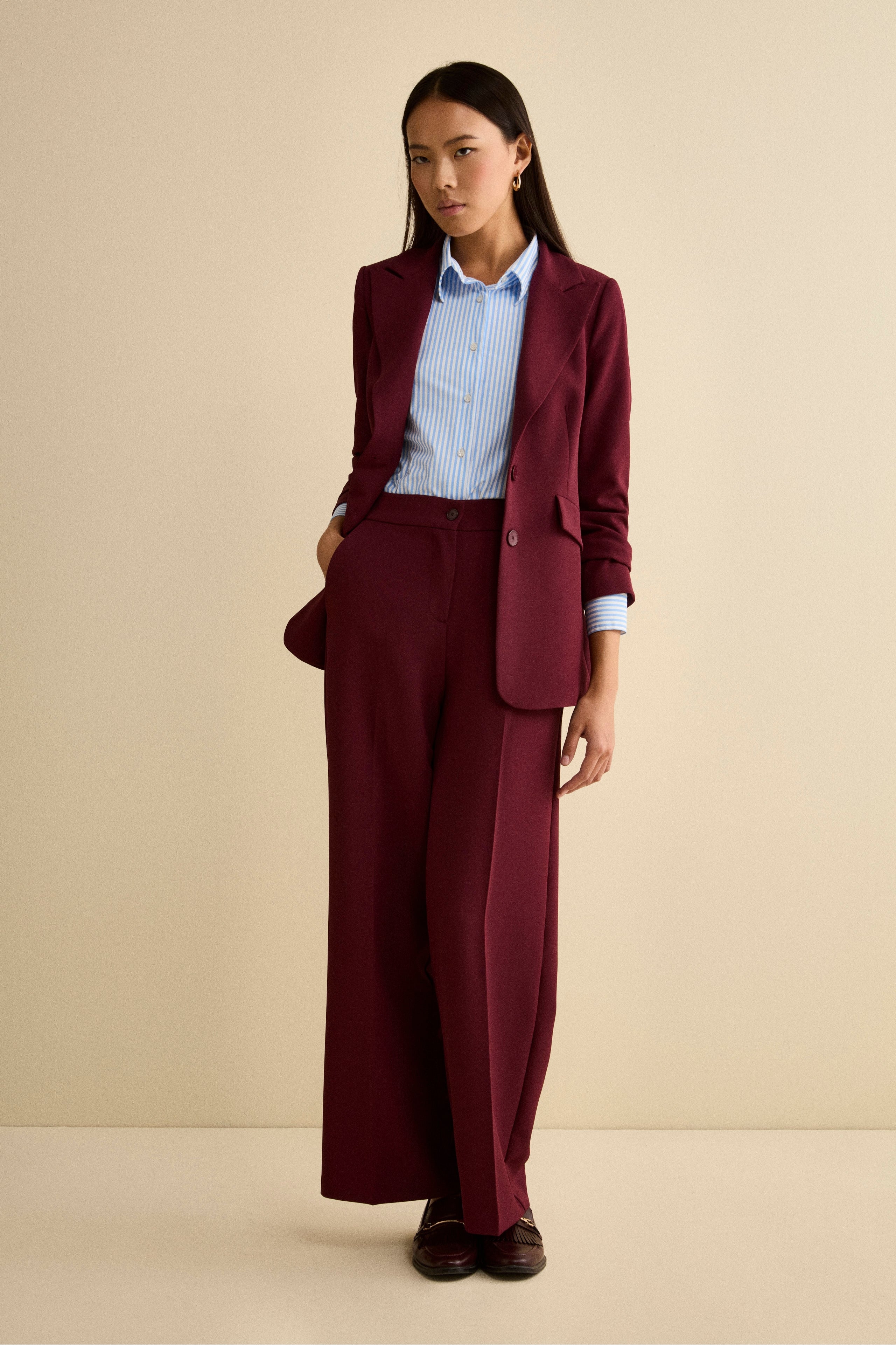 Lined Bi-Stretch Jacket Regular Fit - Burgundy