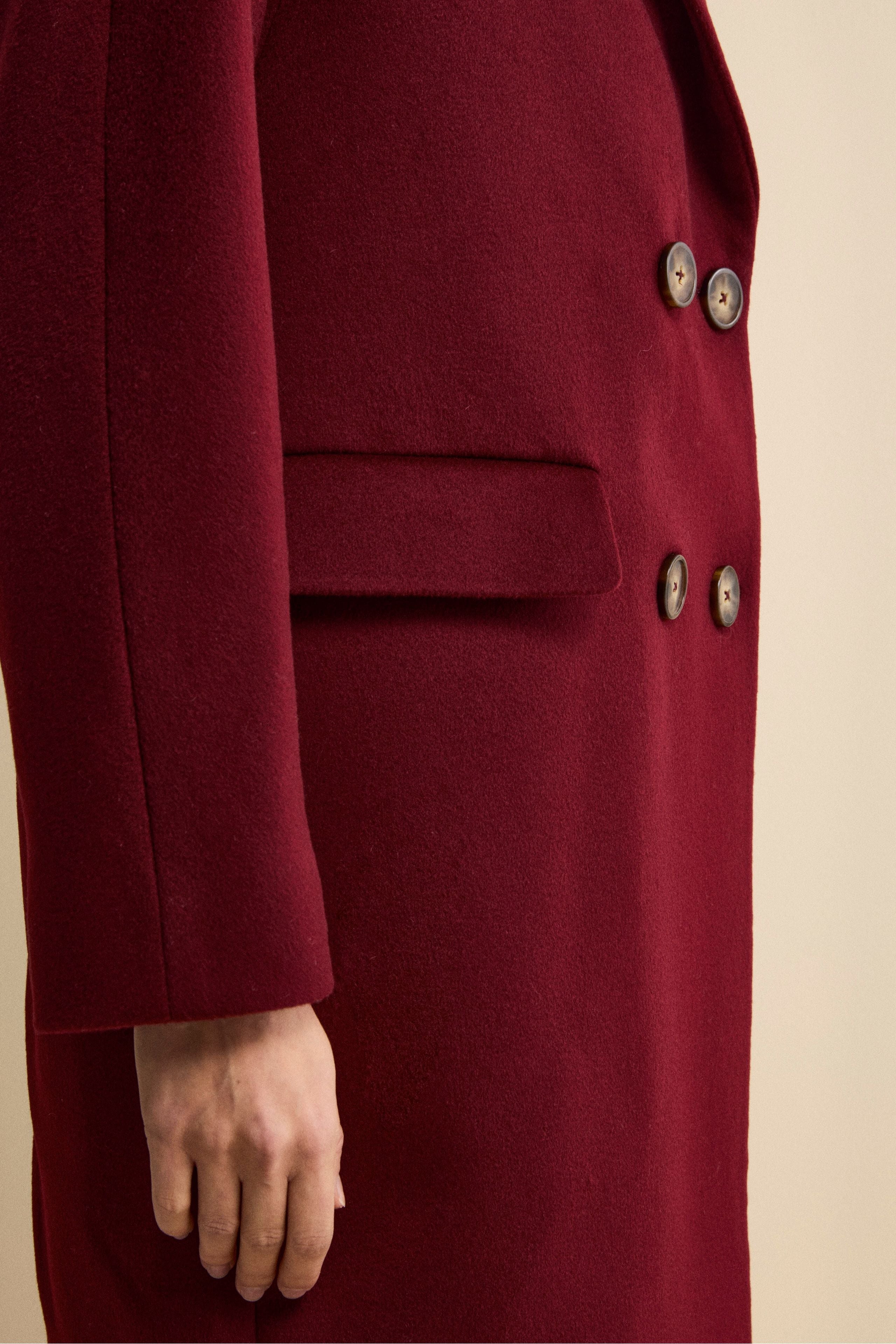Midi Double-Breasted Coat in Wool and Cashmere Blend - Burgundy