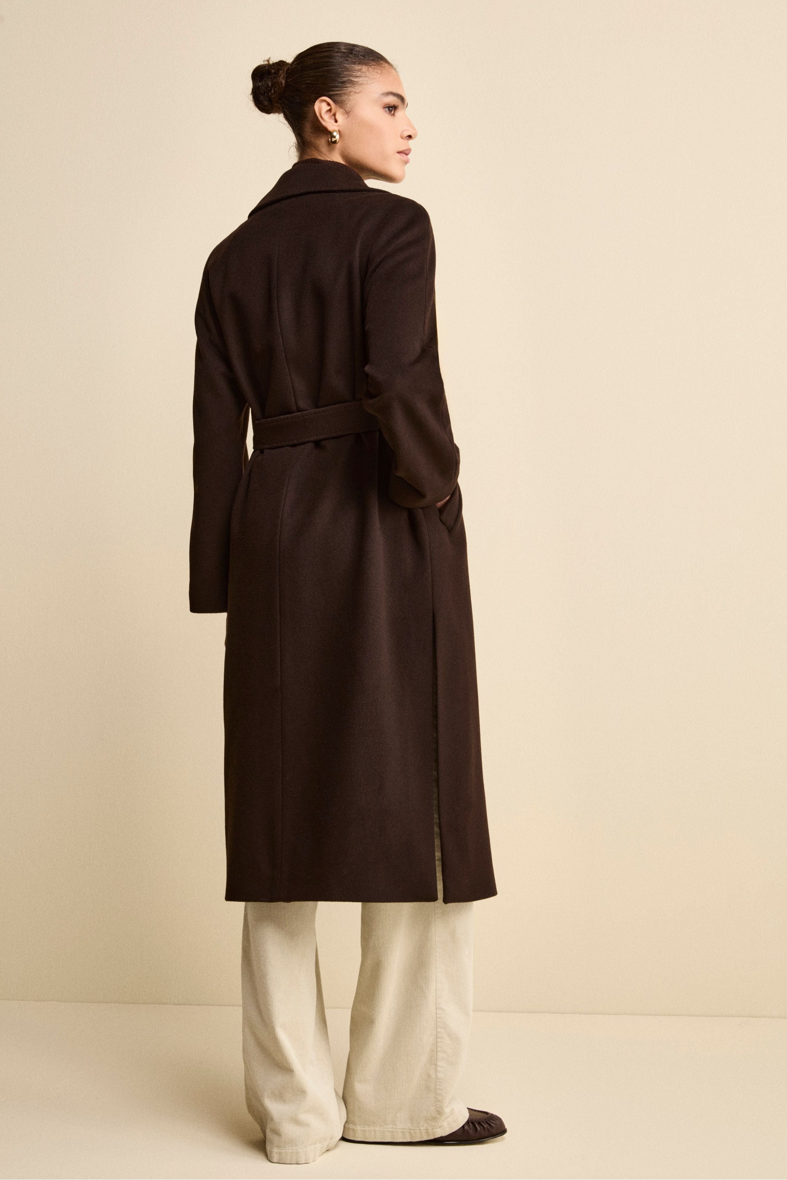 Long coat in wool and cashmere - Dark brown