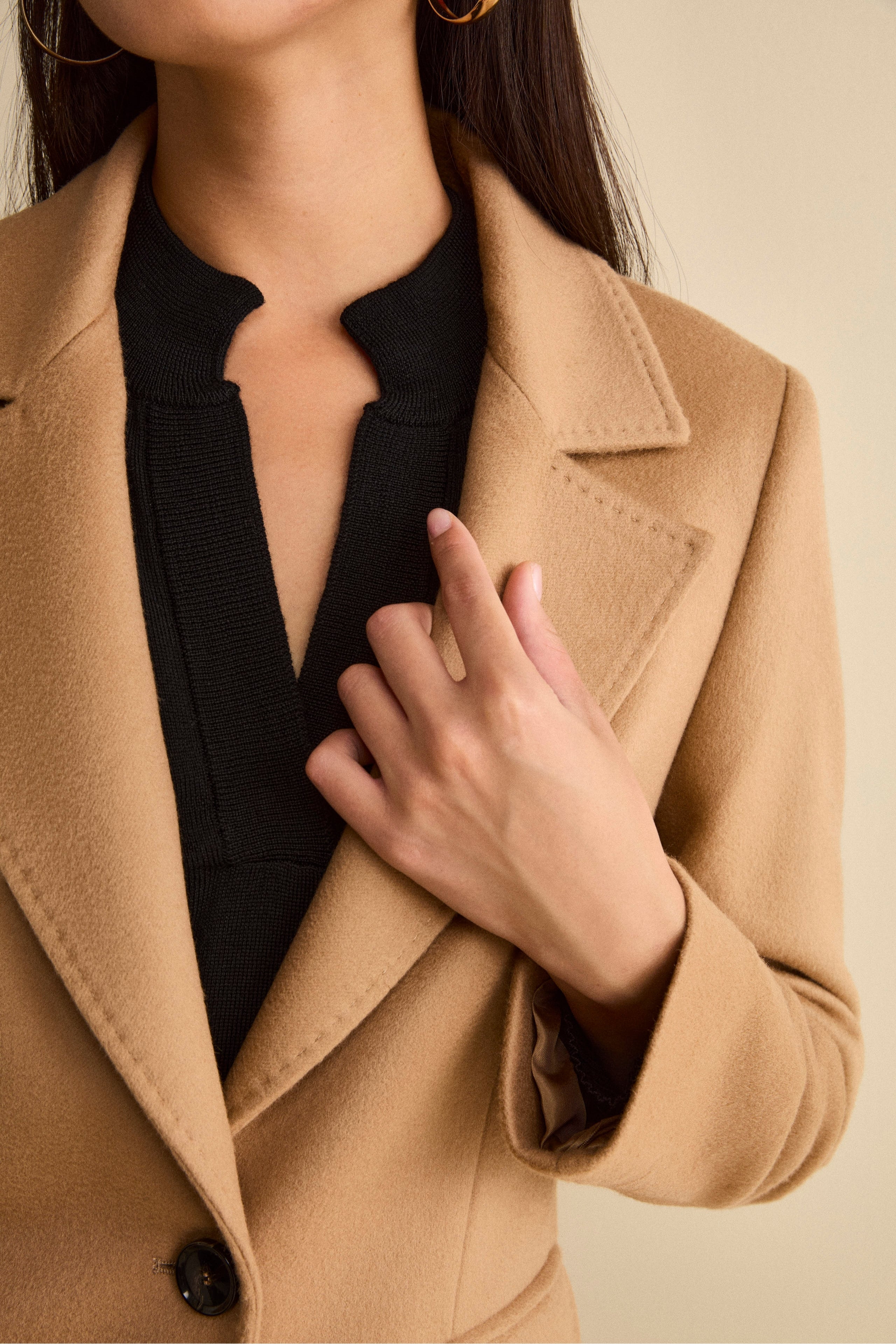 Long Single-Breasted Coat in Virgin Wool - Camel