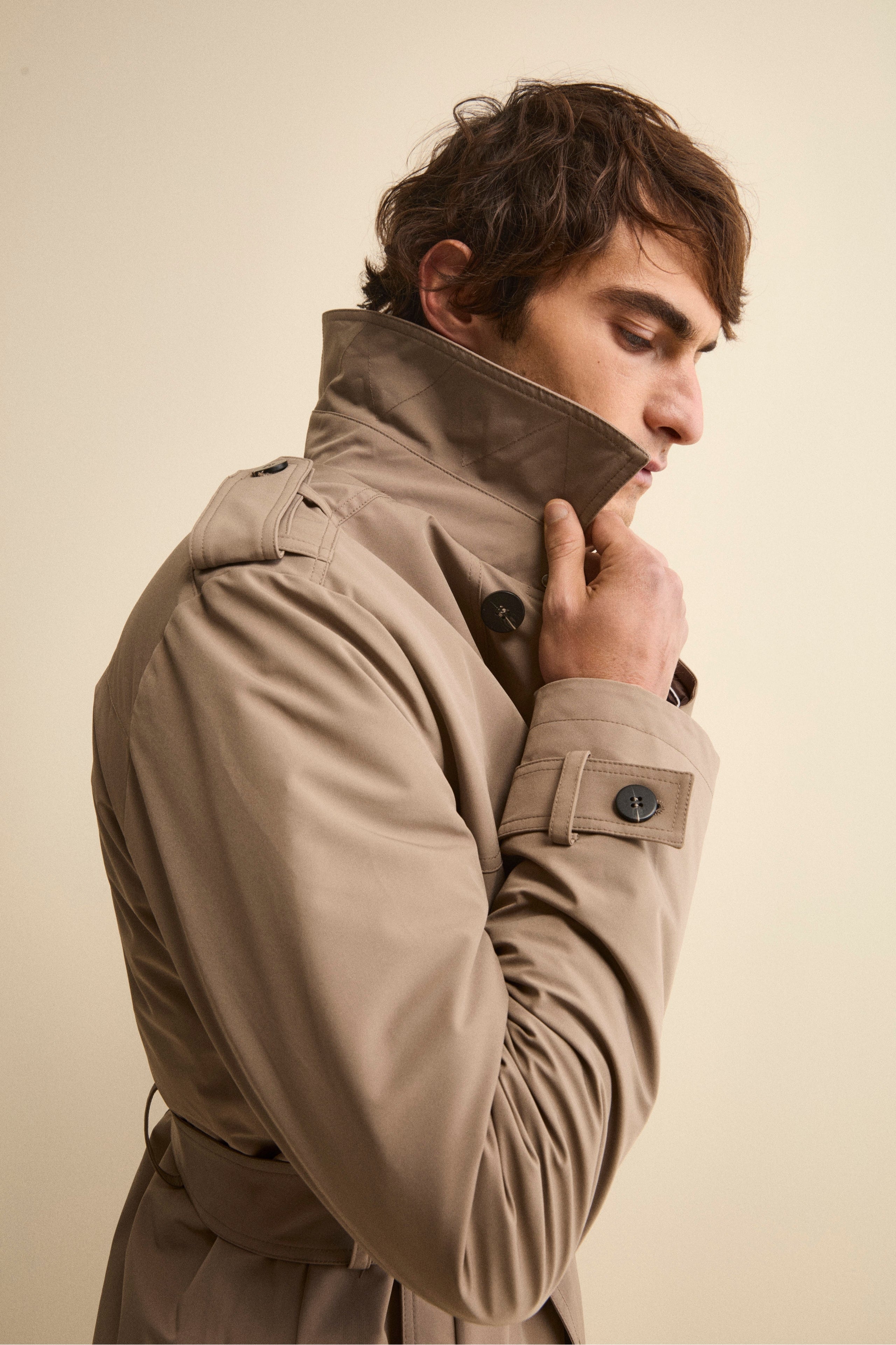 Quilted Raincoat with Belt - Brown