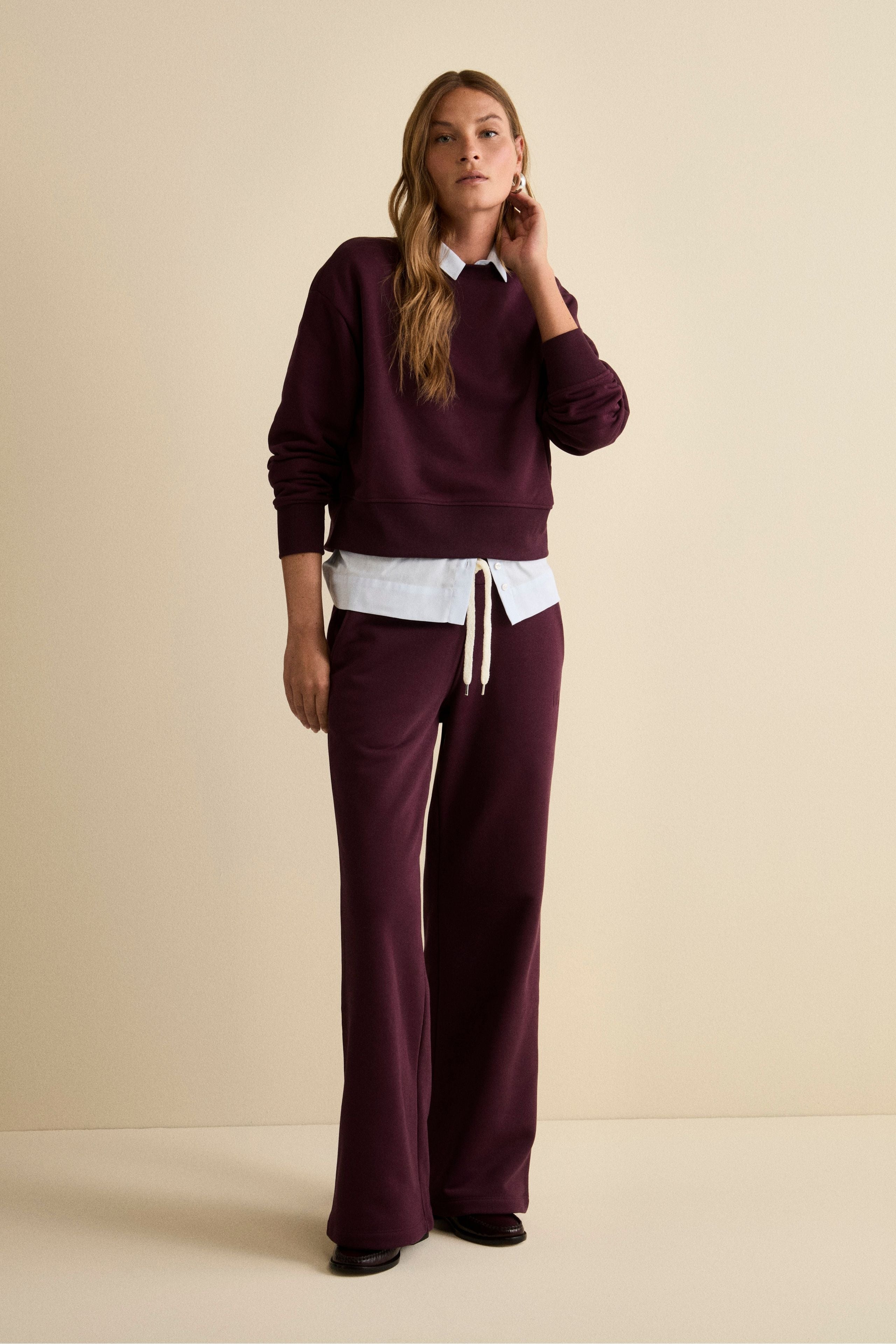 Oversized Cotton Crewneck Sweatshirt - Wine red