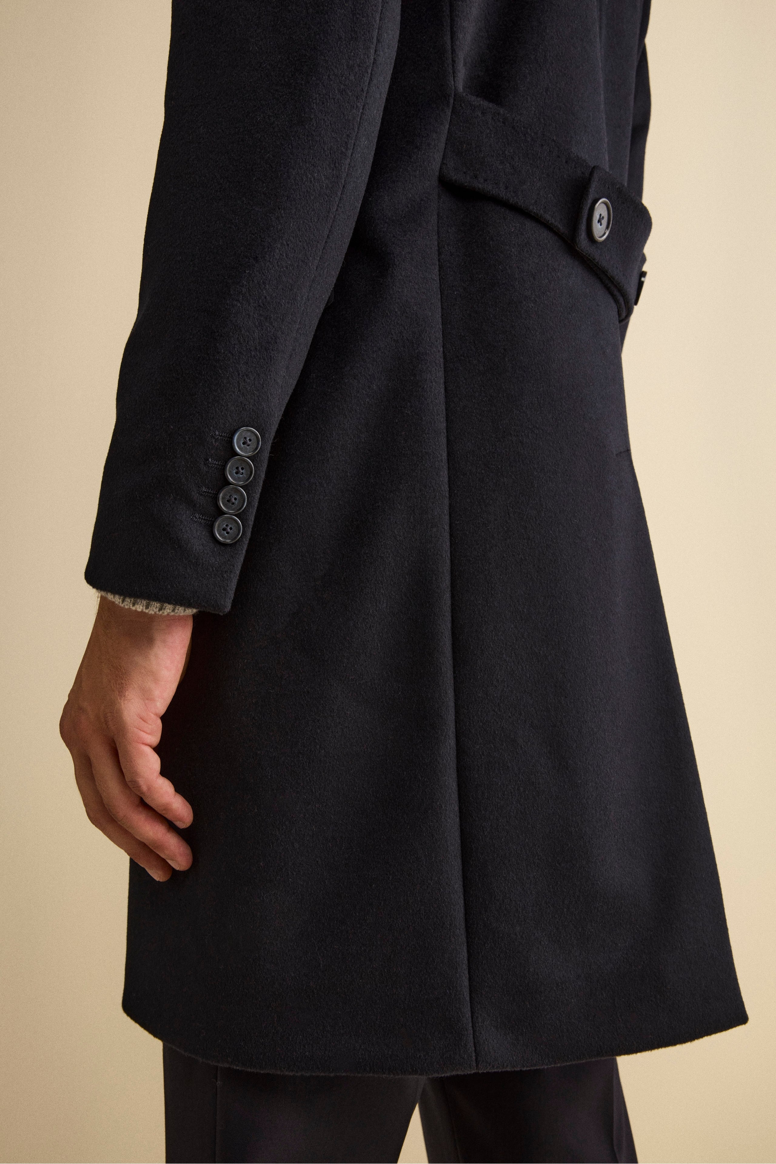 Midi Double-Breasted Coat in Wool and Cashmere Blend with Half-Belt - BLUE