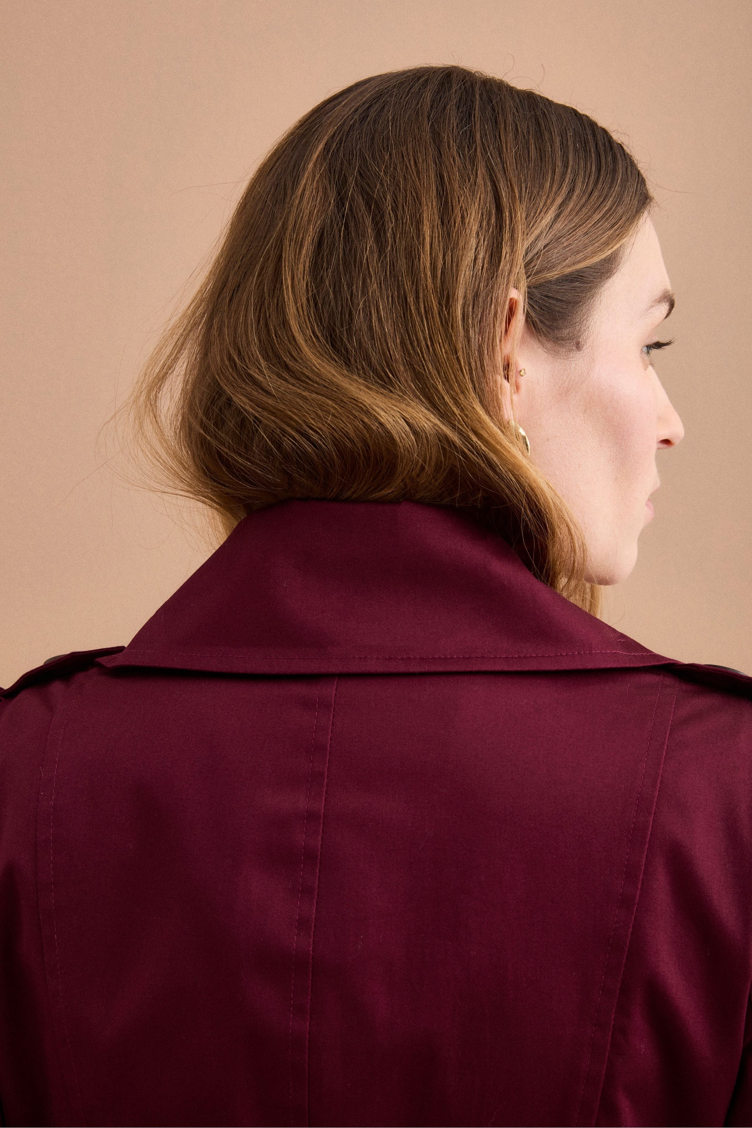 Trench Lungo Doppiopetto Foderato con Cintura - BORDEAUX