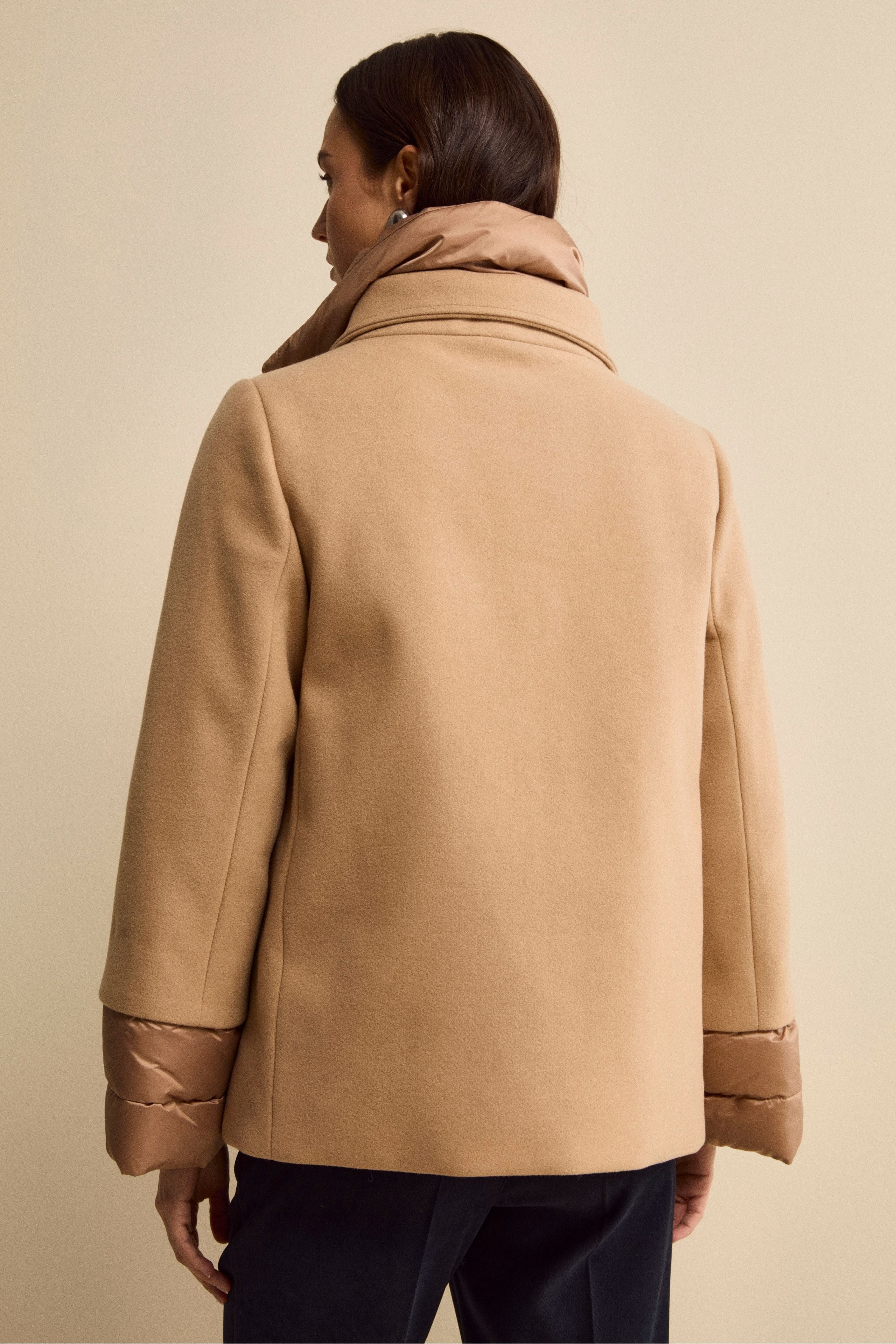 Quilted Flared Jacket with Zip - Camel