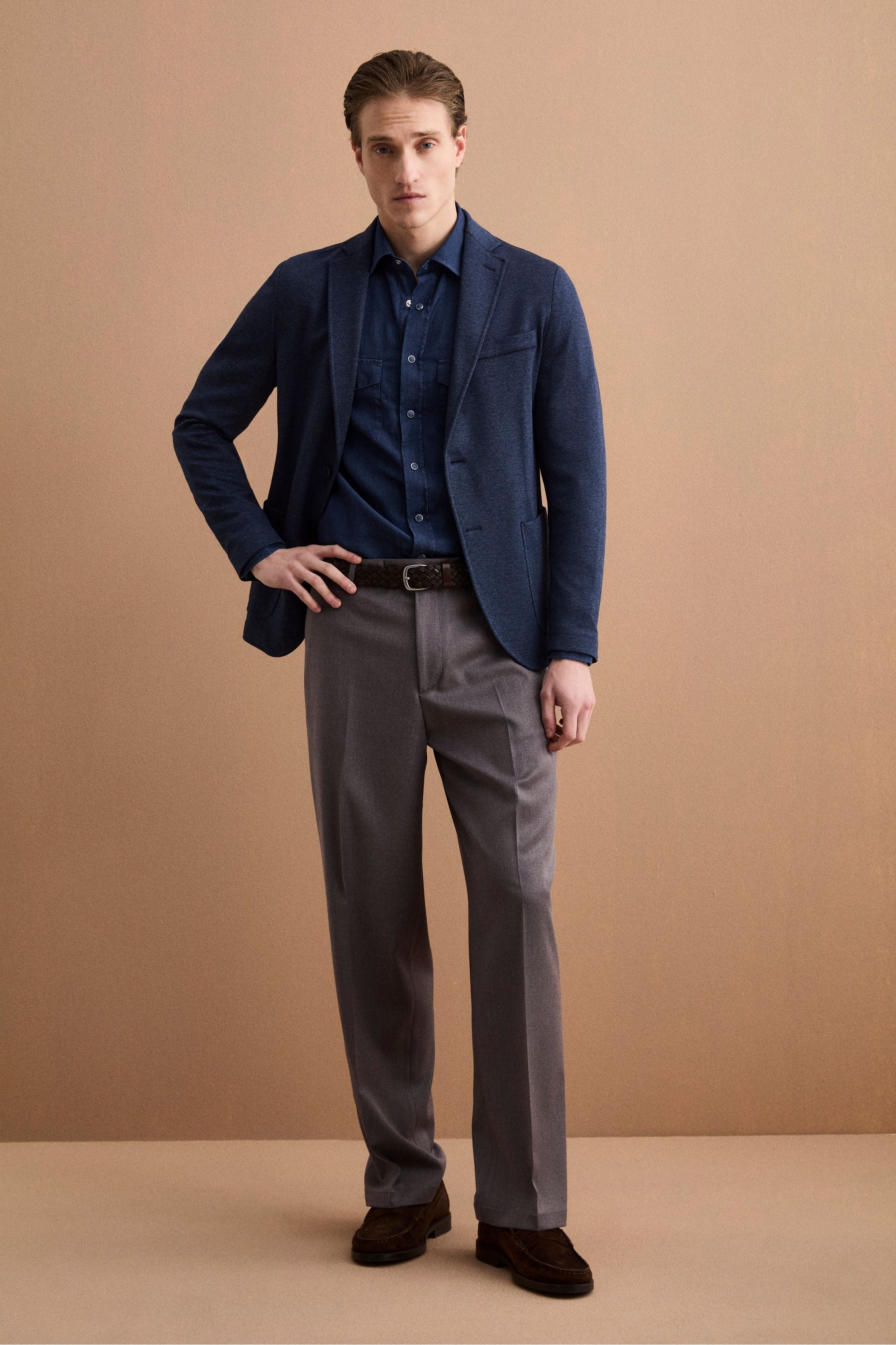 Herren Einreihige Slim-Fit-Jacke mit Klassischem Revers - BLAU