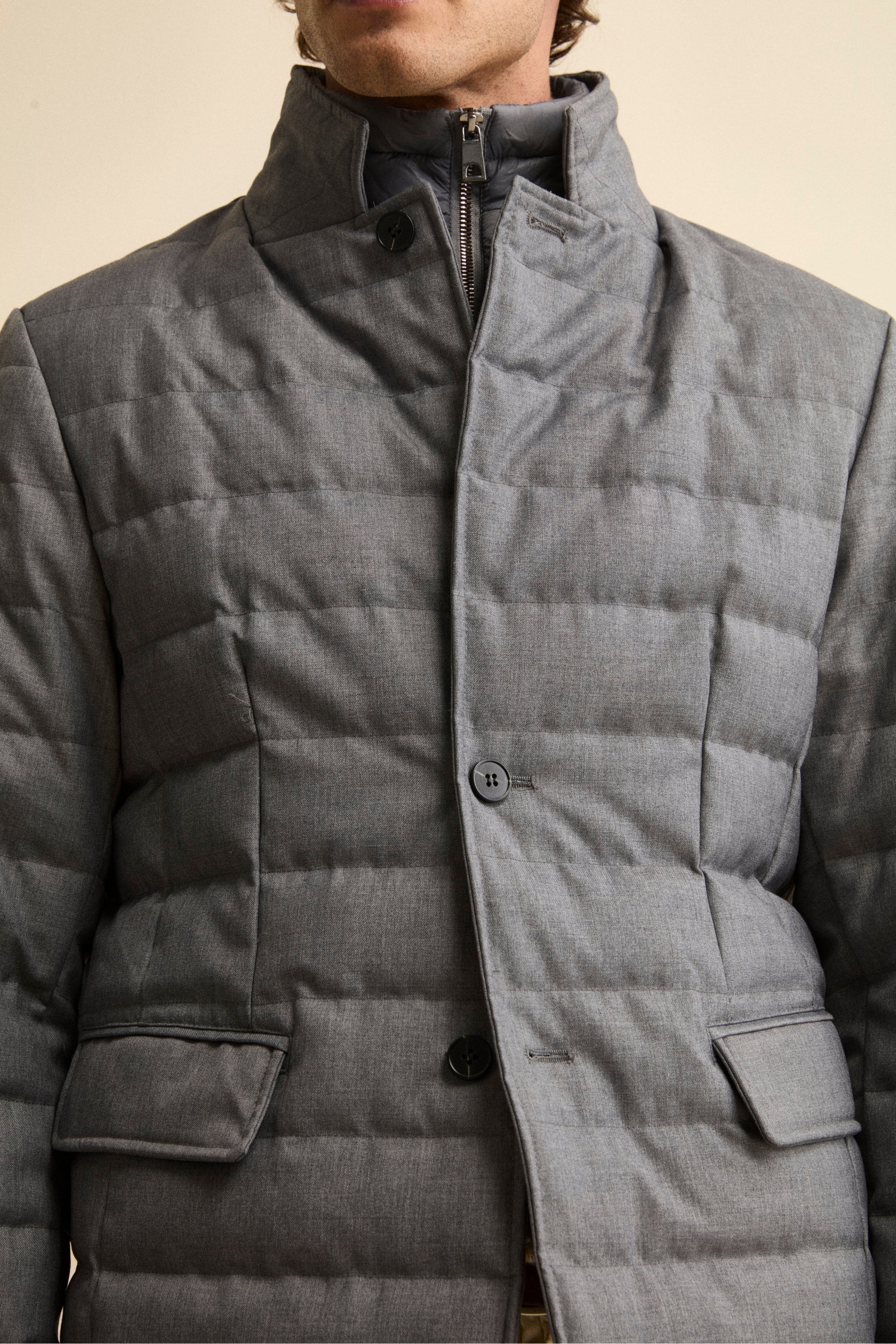 Padded Jacket with Bib - Grey melange