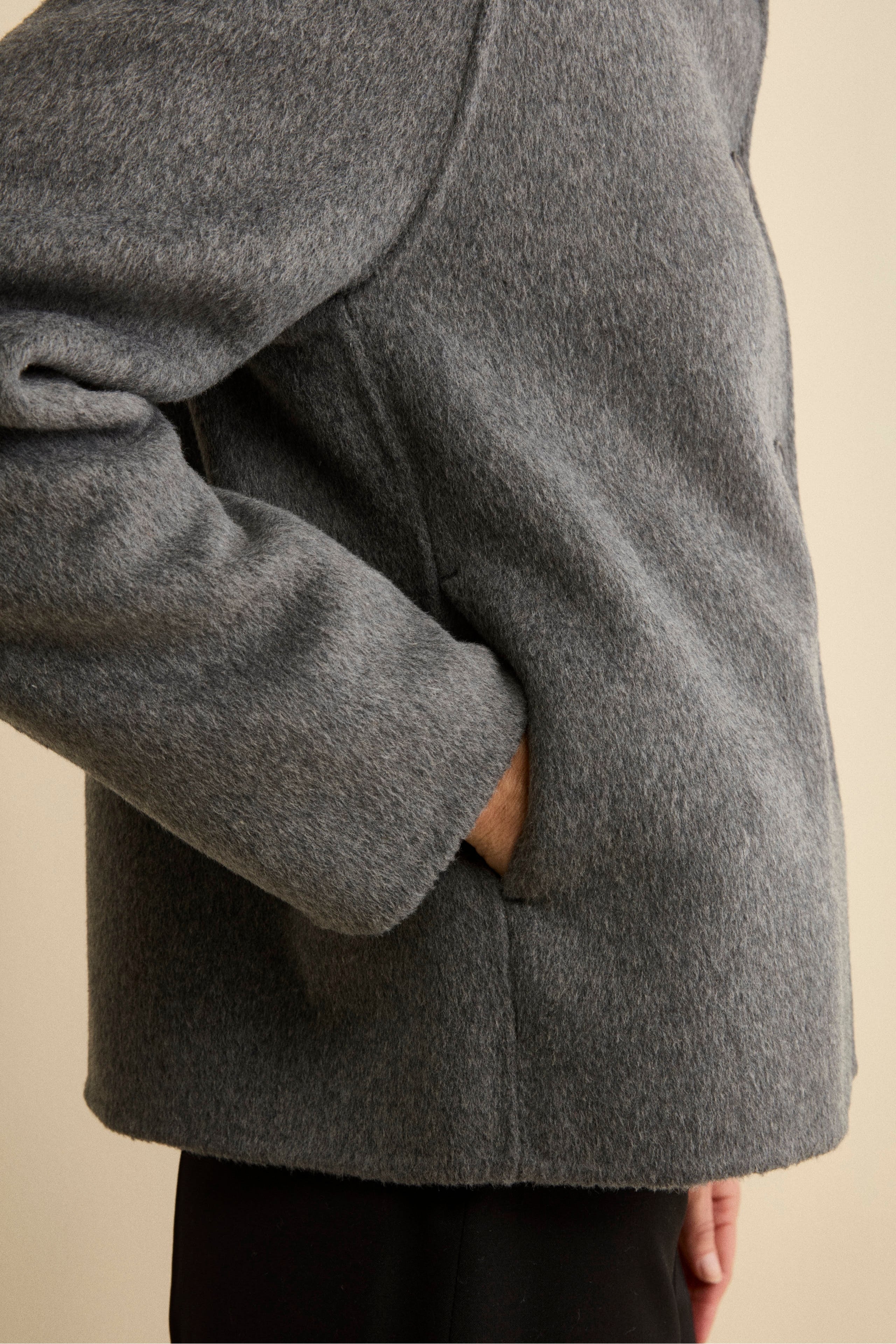 Short Unlined Wool-Blend Coat - GREY
