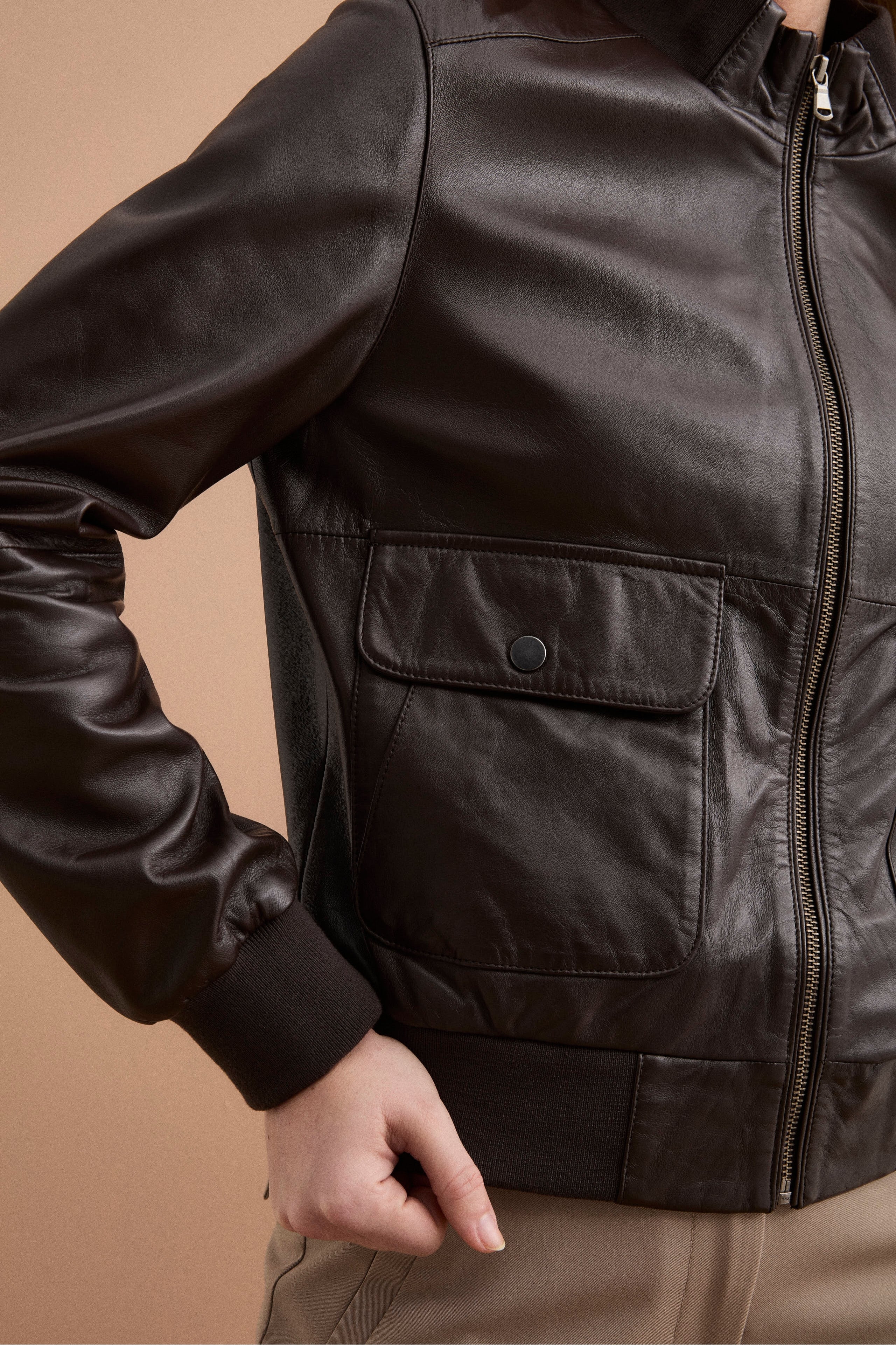 Bomber in Pelle con Tasche - T.MORO