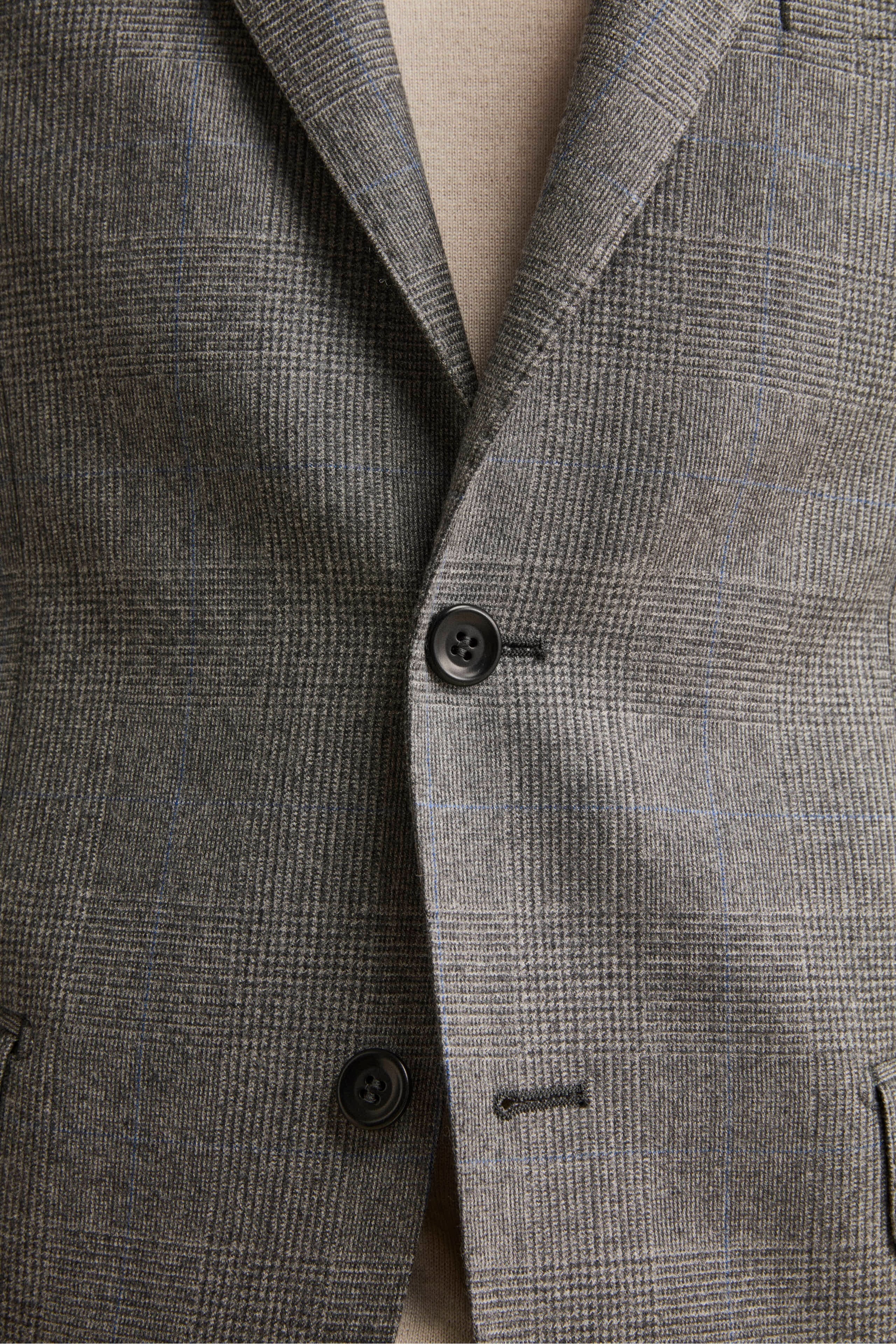 Checked Single-Breasted Virgin Wool Suit Regular Fit - Grey Glen plaid