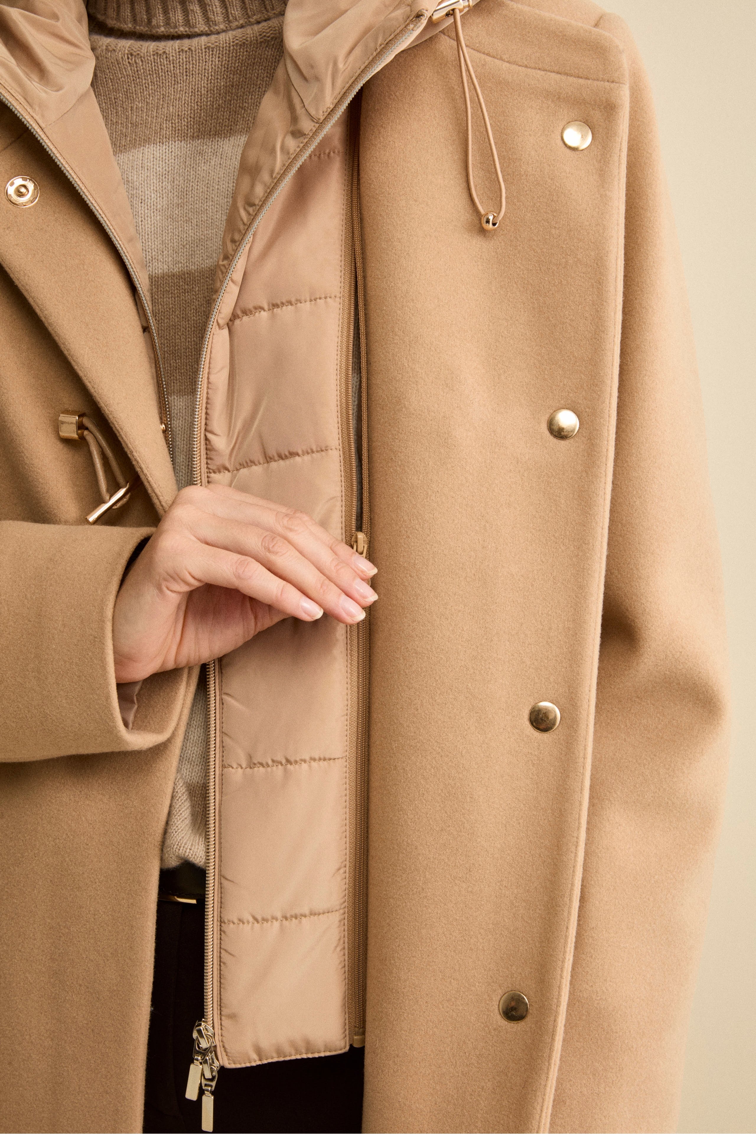Midi Wool-Blend Coat with Toggle Fastening - Camel