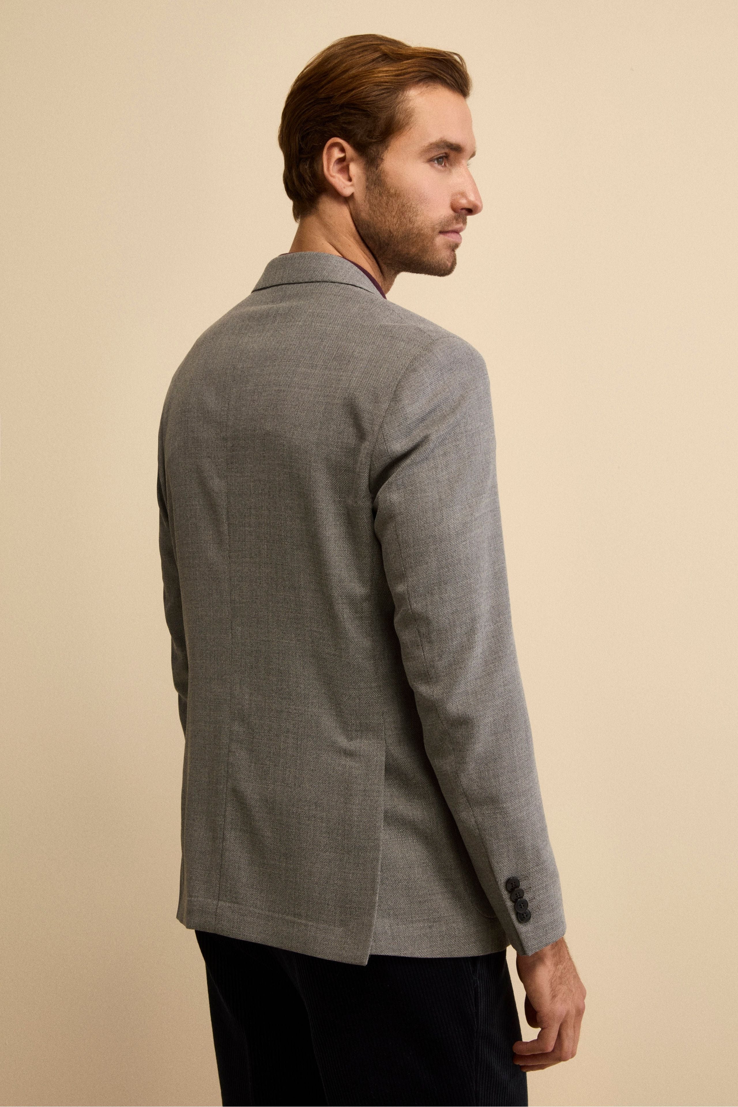 Slim Fit Single-Breasted Jacket in Virgin Wool - Light grey
