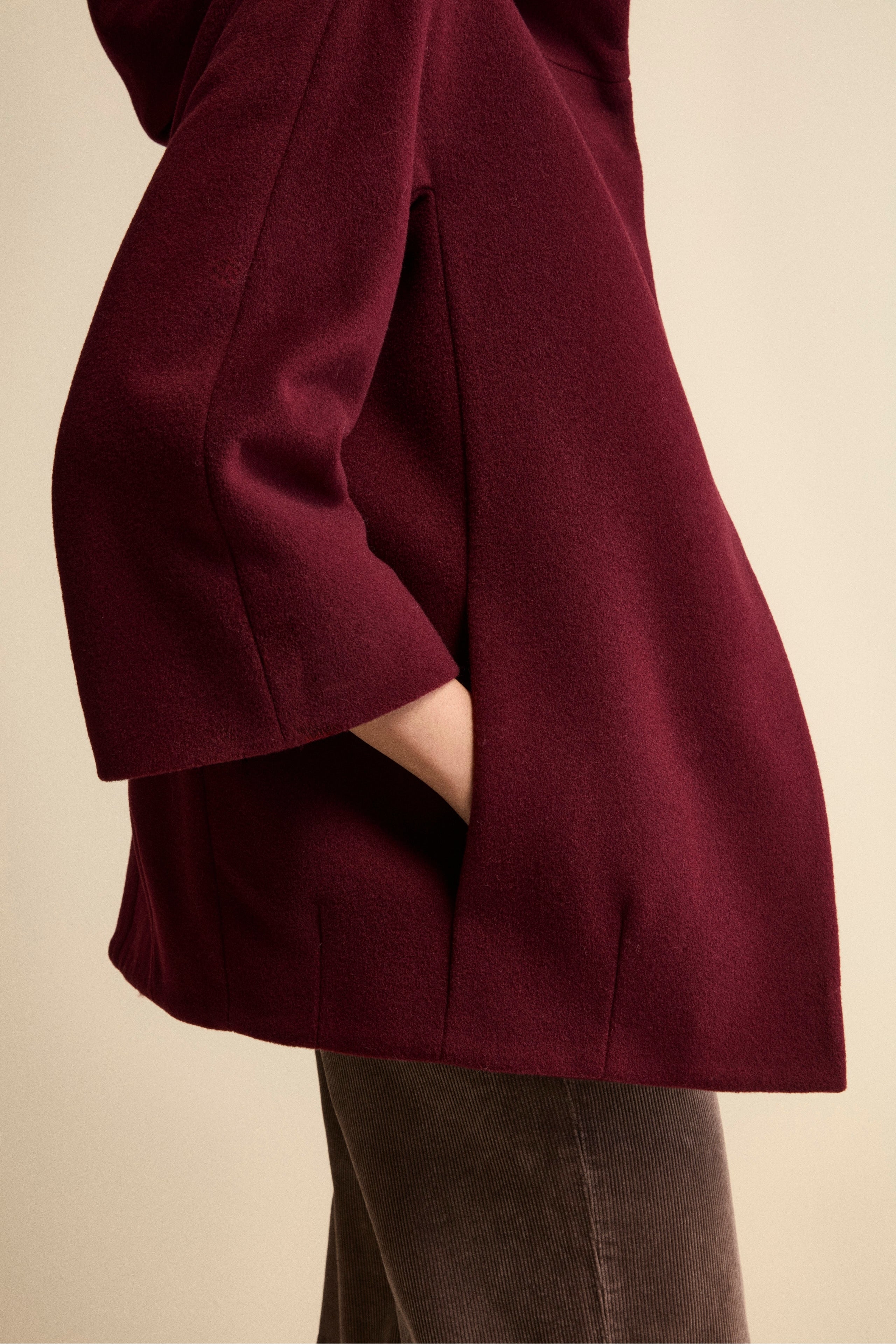Wool and Cashmere Cape with Hood and Lining - Burgundy