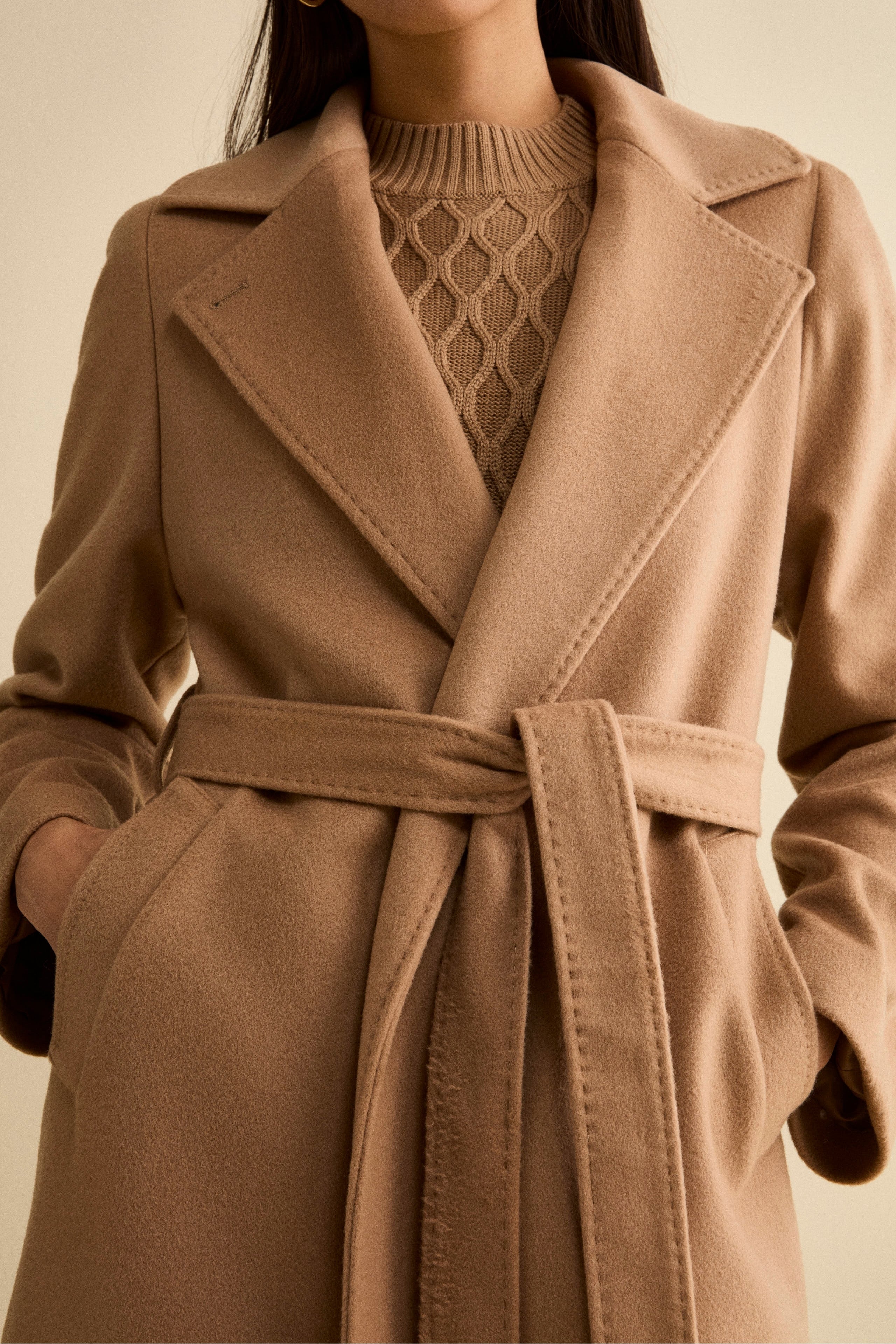 Long coat in wool and cashmere - CAMEL