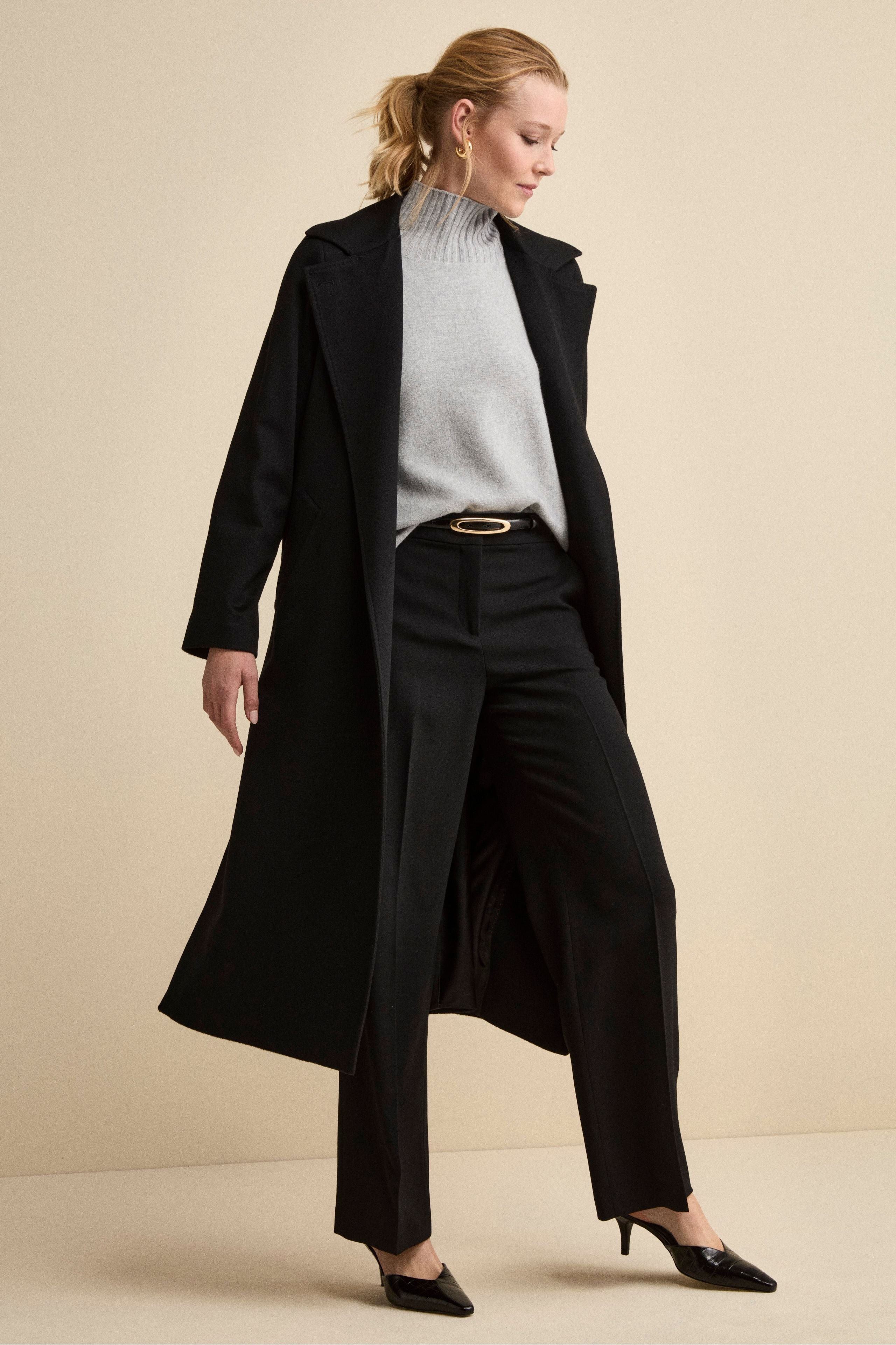 Langer Wickelmantel aus Kaschmir - SCHWARZ