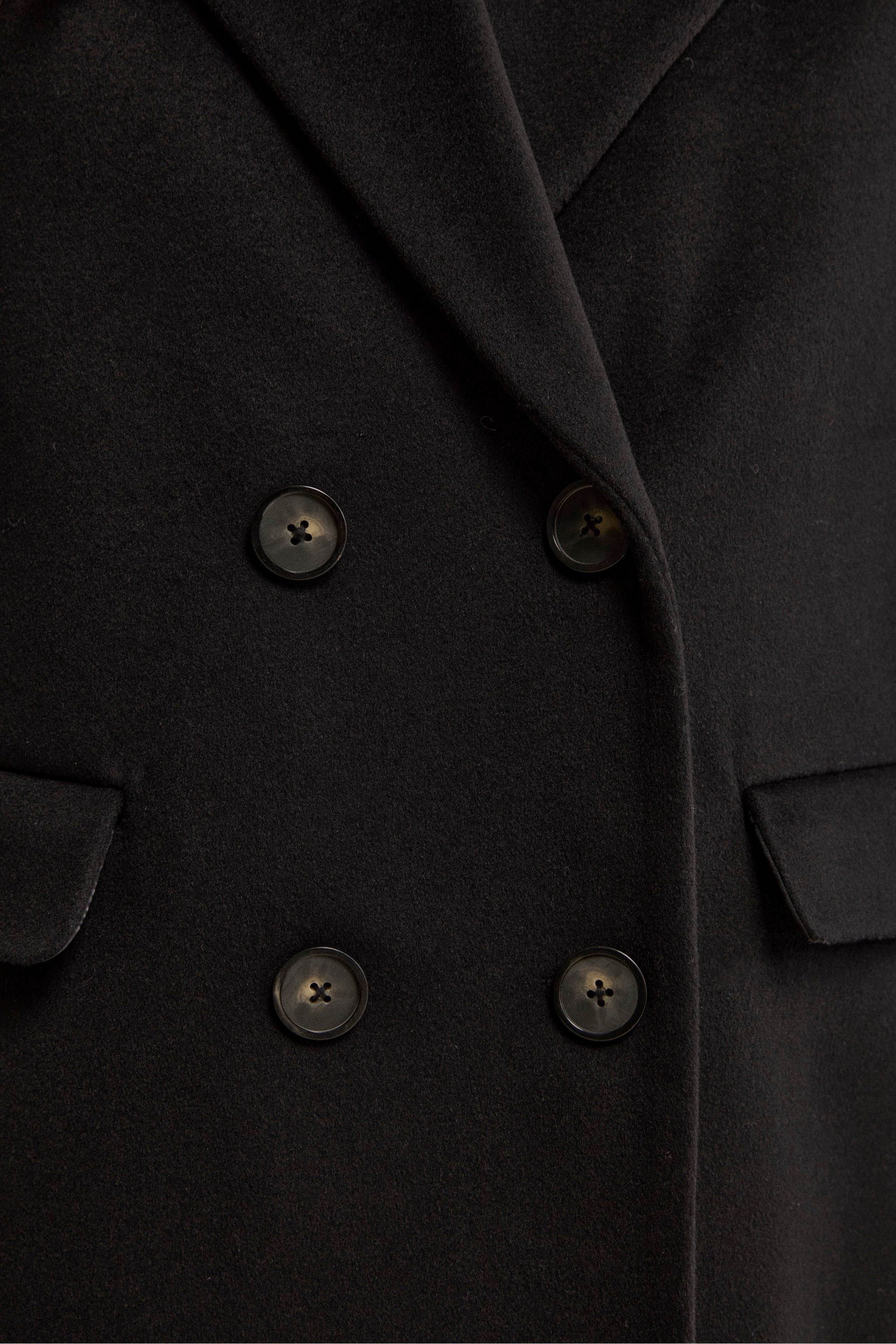 Midi Double-Breasted Coat in Wool and Cashmere Blend - BLACK