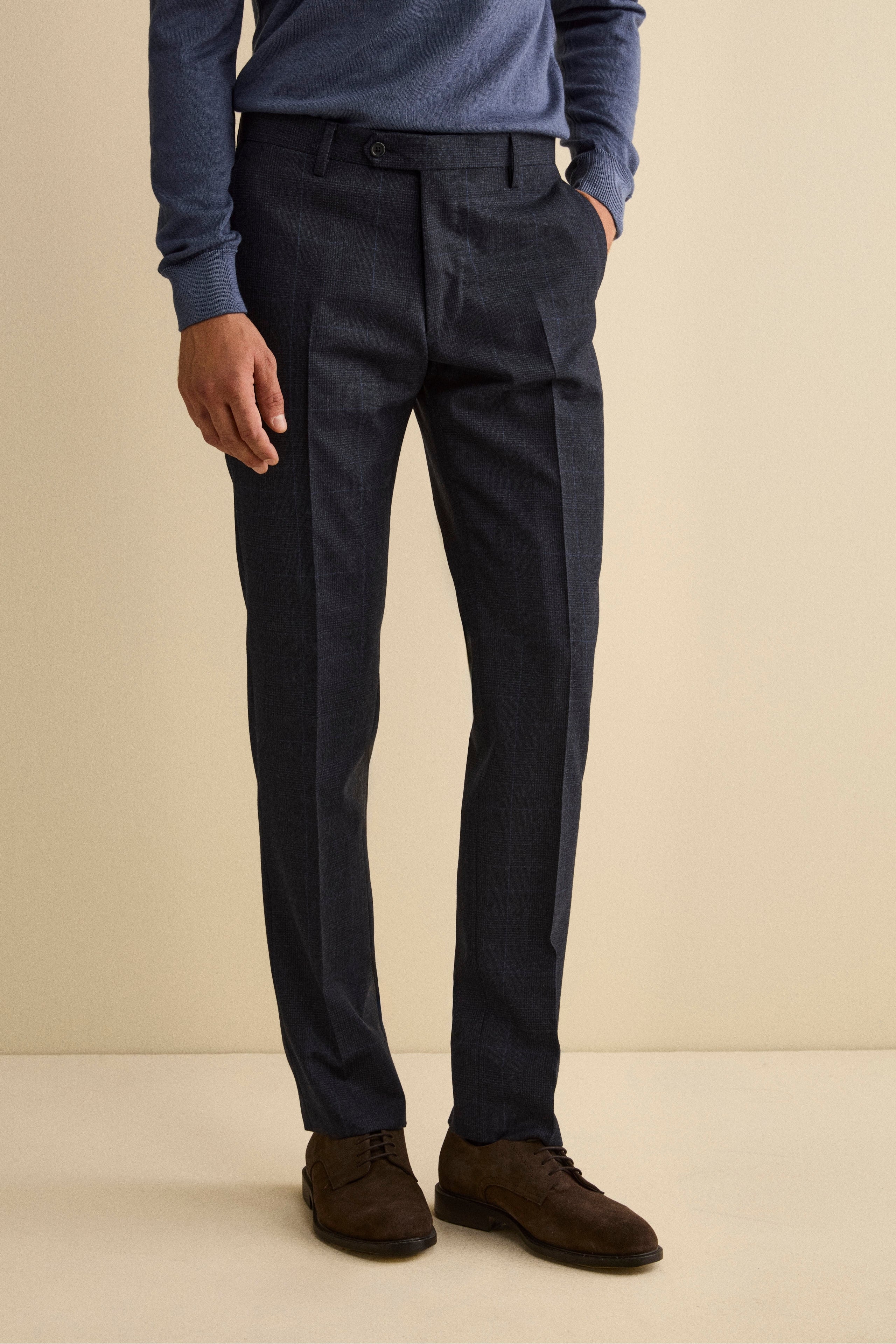 Virgin Wool Slim Fit Suit with Notch Lapel - -