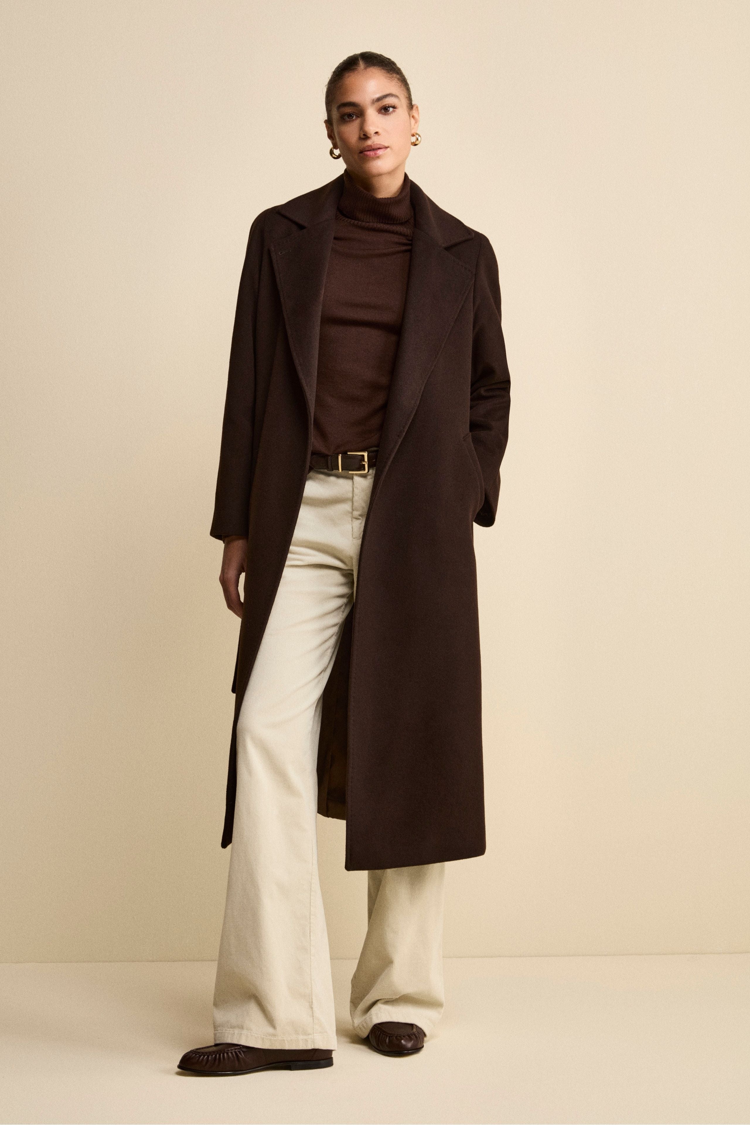 Long coat in wool and cashmere - Dark brown
