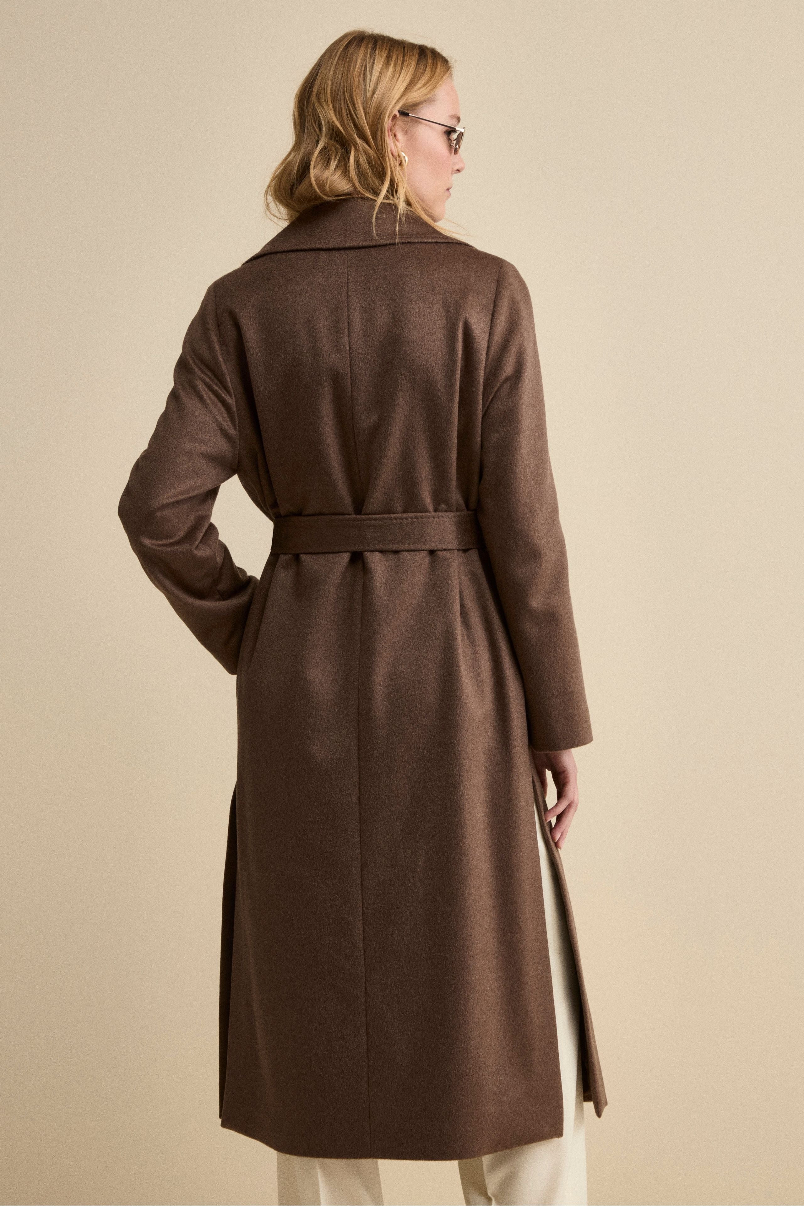 Cappotto Vestaglia Lungo in Puro Cashmere - NOCCIOLA