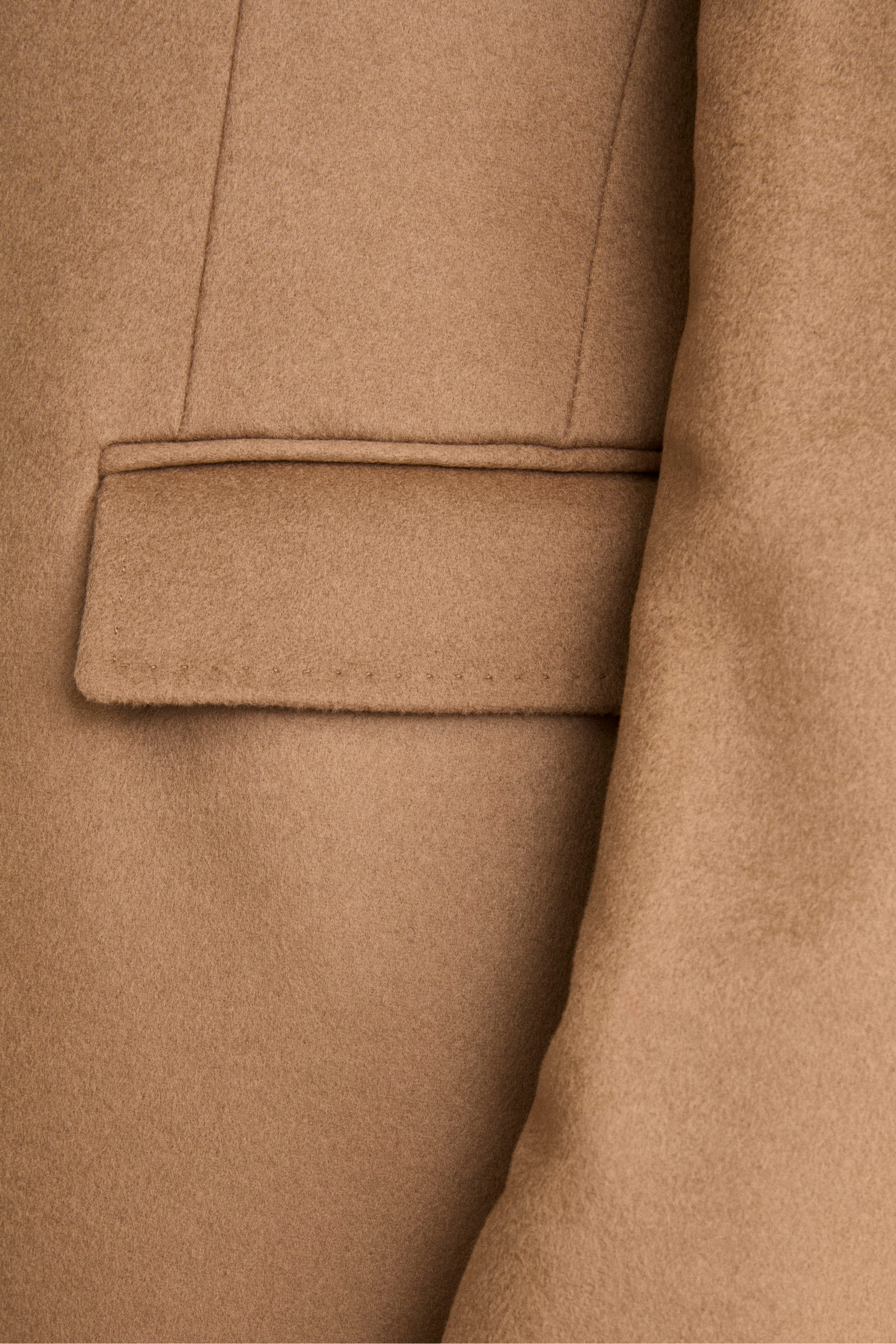 Midi Double-Breasted Coat in Wool and Cashmere Blend with Half-Belt - Camel