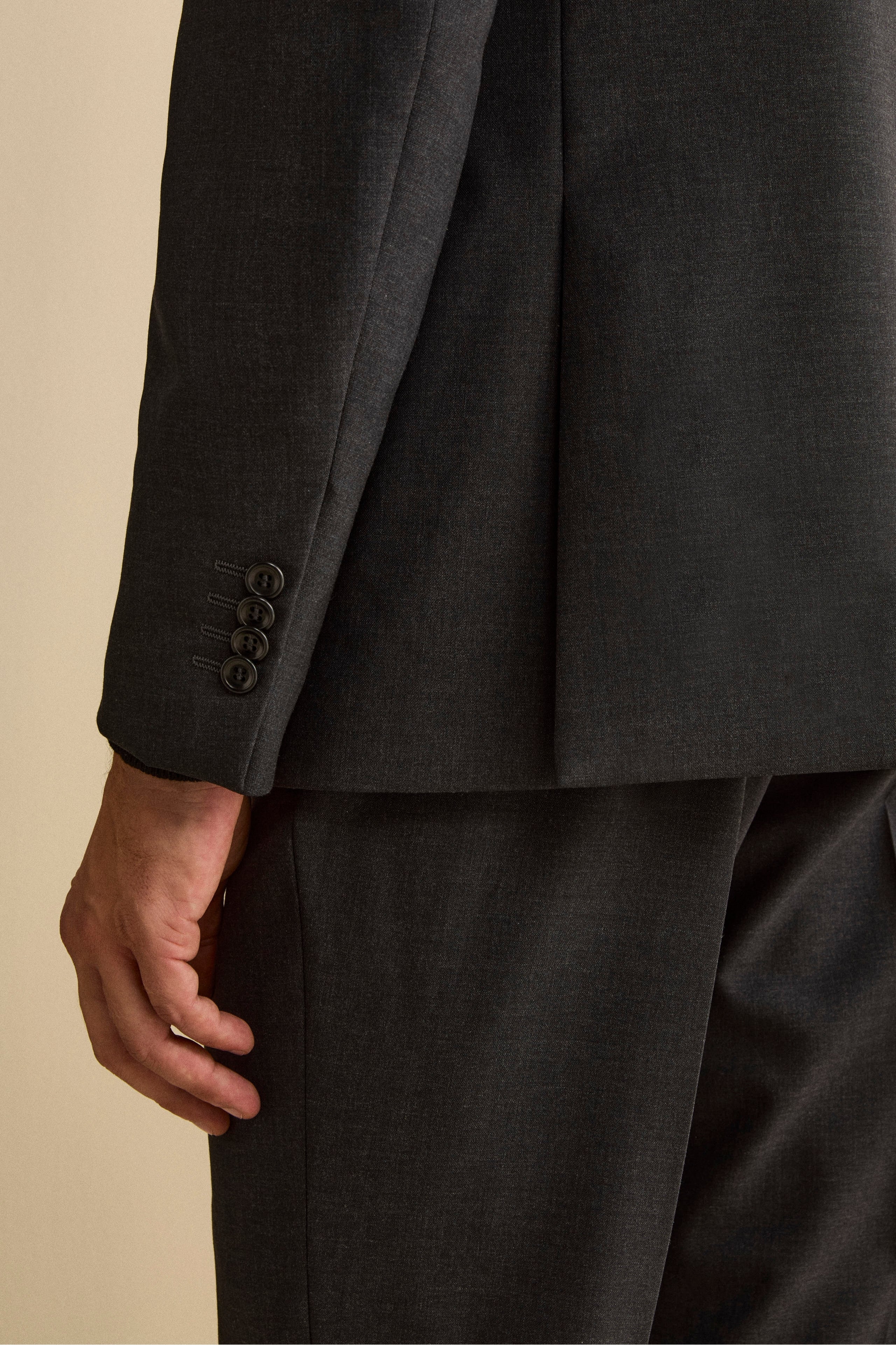 Virgin Wool Slim Fit Single-Breasted Suit with Peak Lapel - Charcoal grey