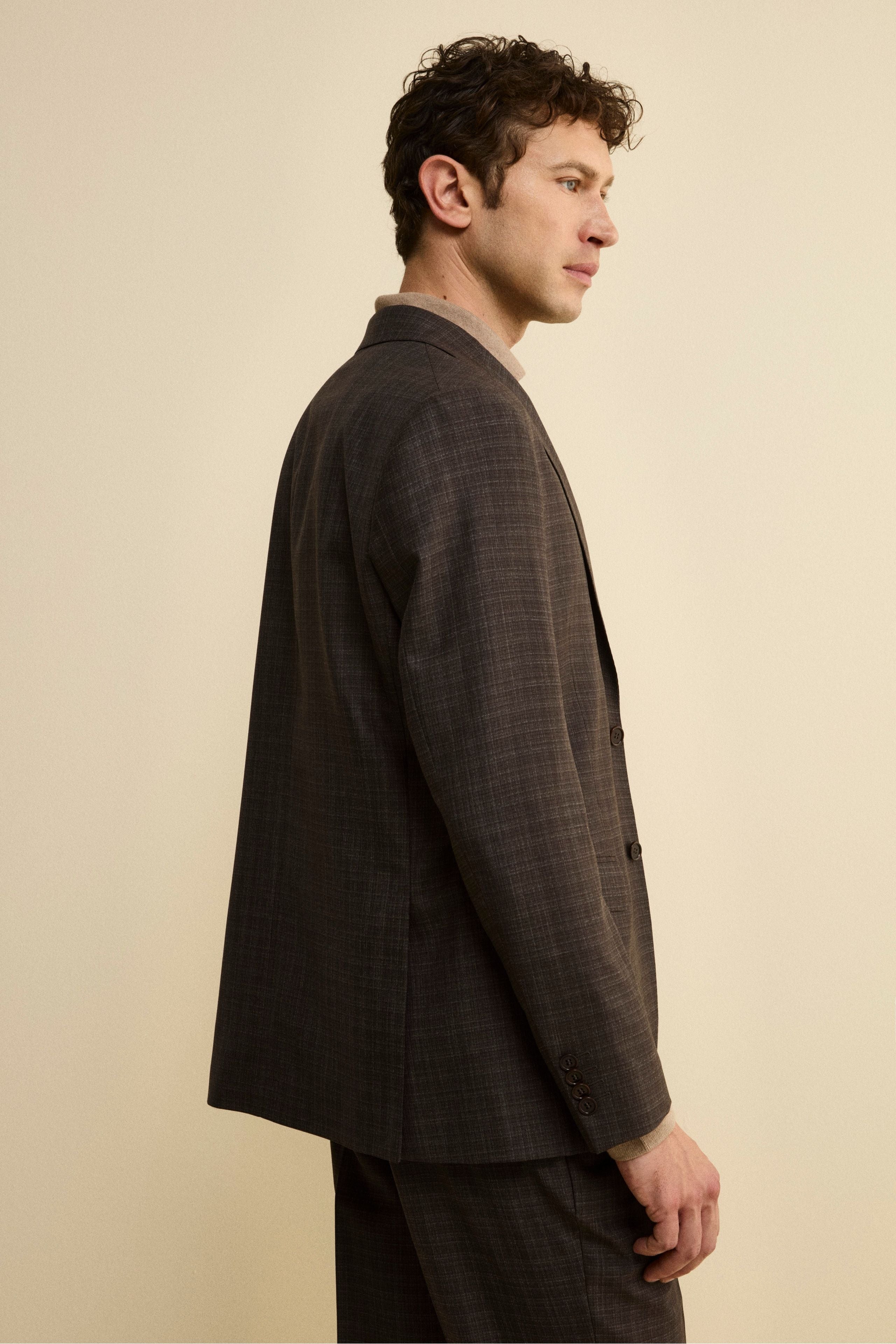 Single-Breasted Checked Comfort Fit Suit in Virgin Wool - Brown pattern